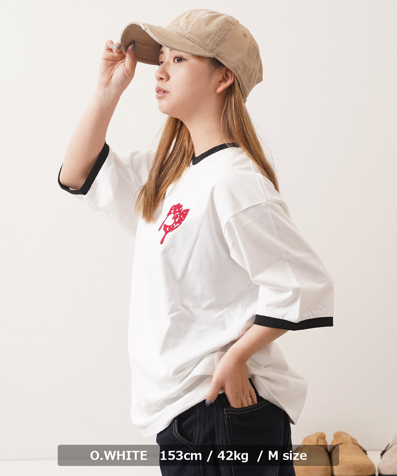 ワンフォークロージング 1111clothing ドリップハート サガラ刺繍 リンガーTシャツ （BLACK） BLACK
