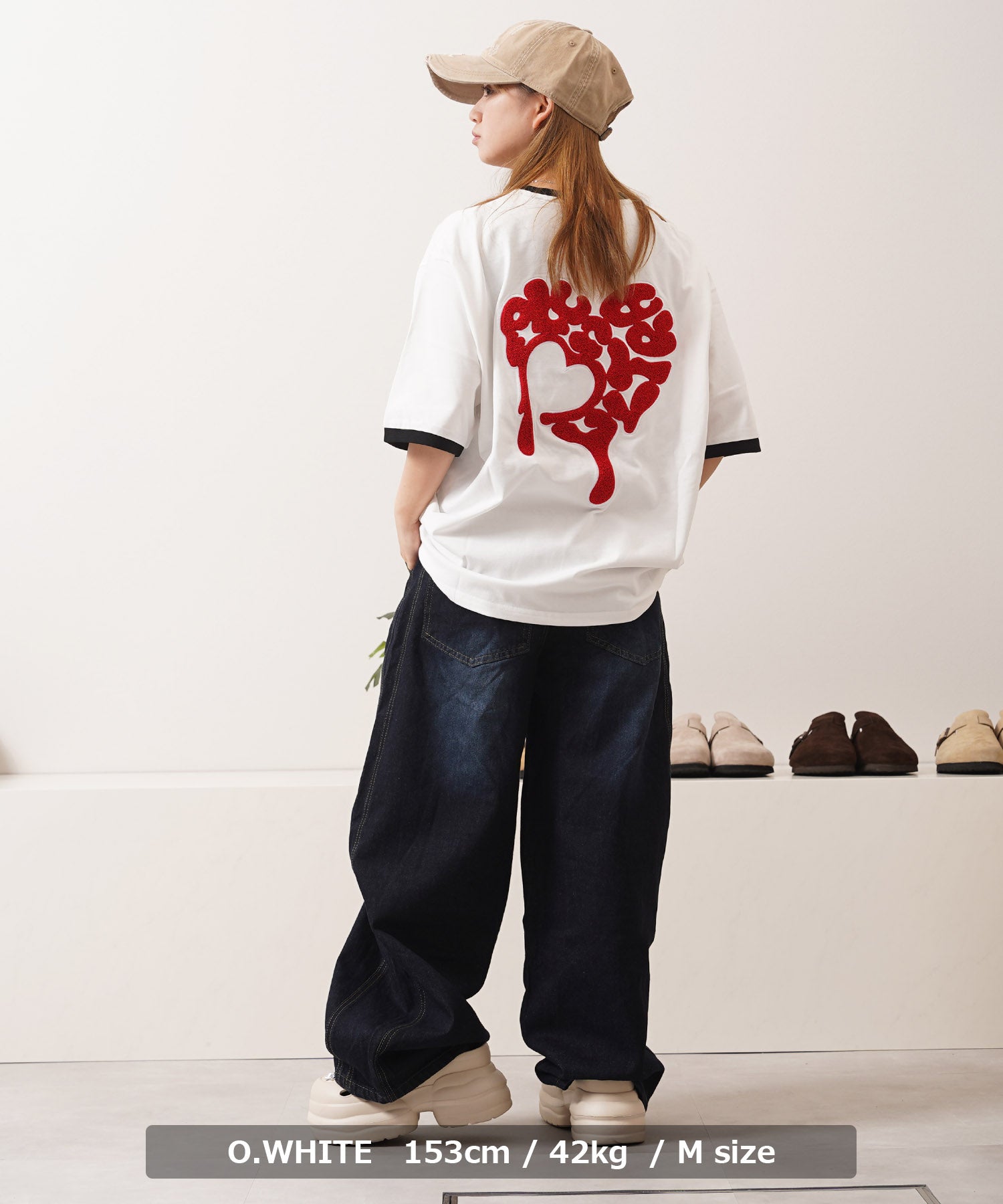 ワンフォークロージング 1111clothing ドリップハート サガラ刺繍 リンガーTシャツ （BLACK） BLACK