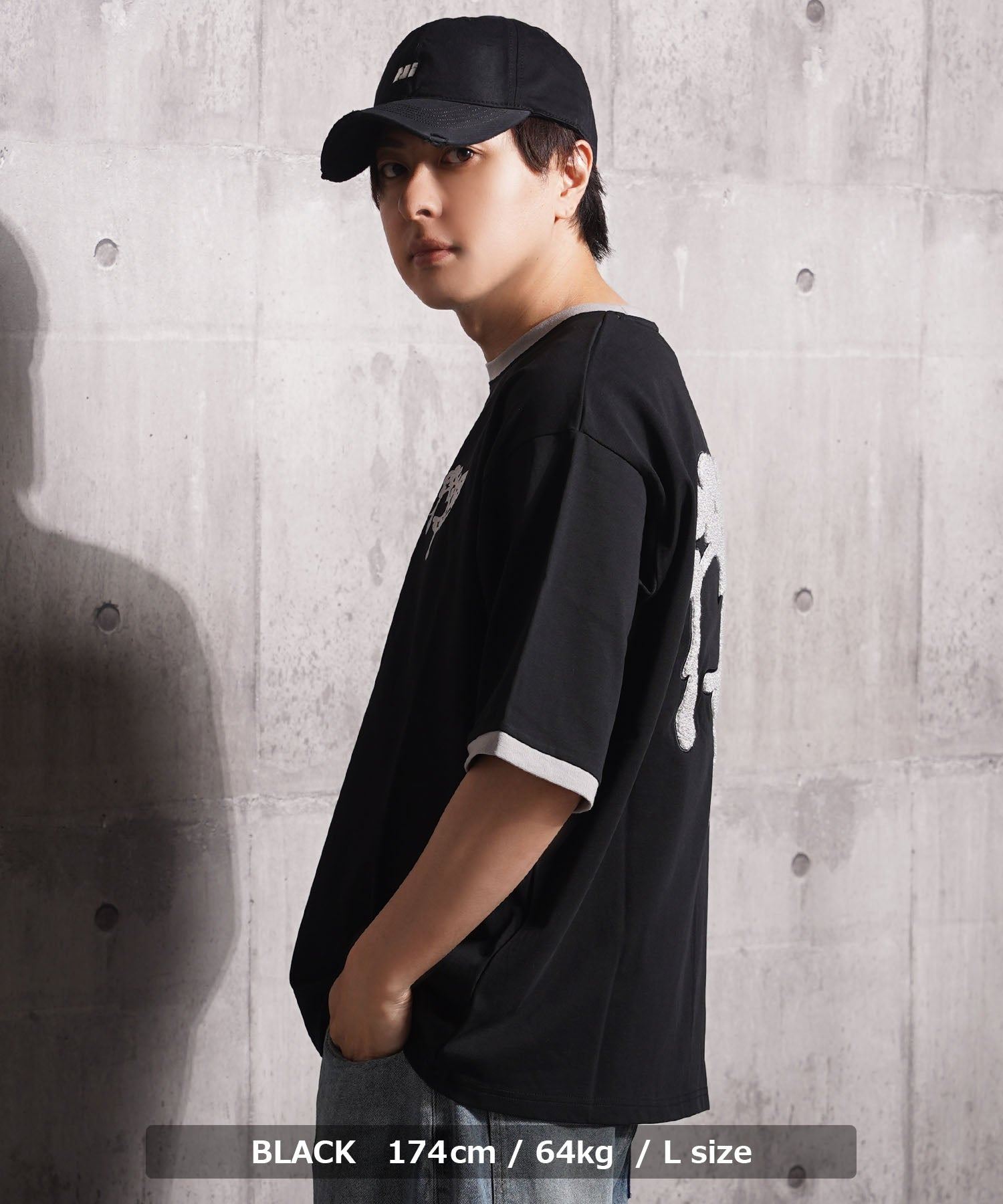 ワンフォークロージング 1111clothing ドリップハート サガラ刺繍 リンガーTシャツ （BLACK） BLACK