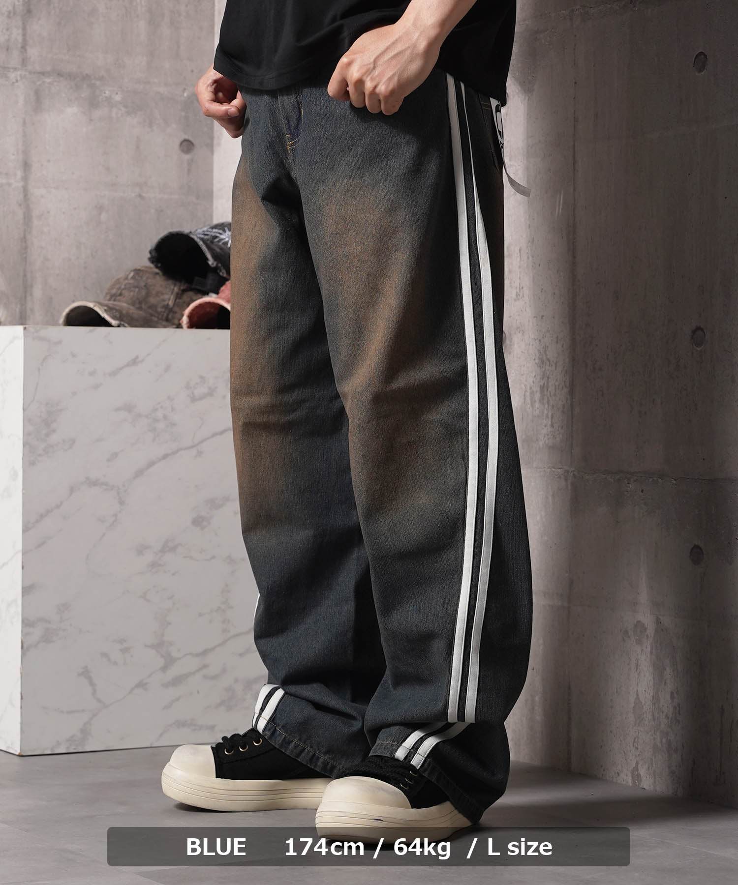 ワンフォークロージング 1111clothing ツイストライン バレルレッグデニム （SAX） SAX