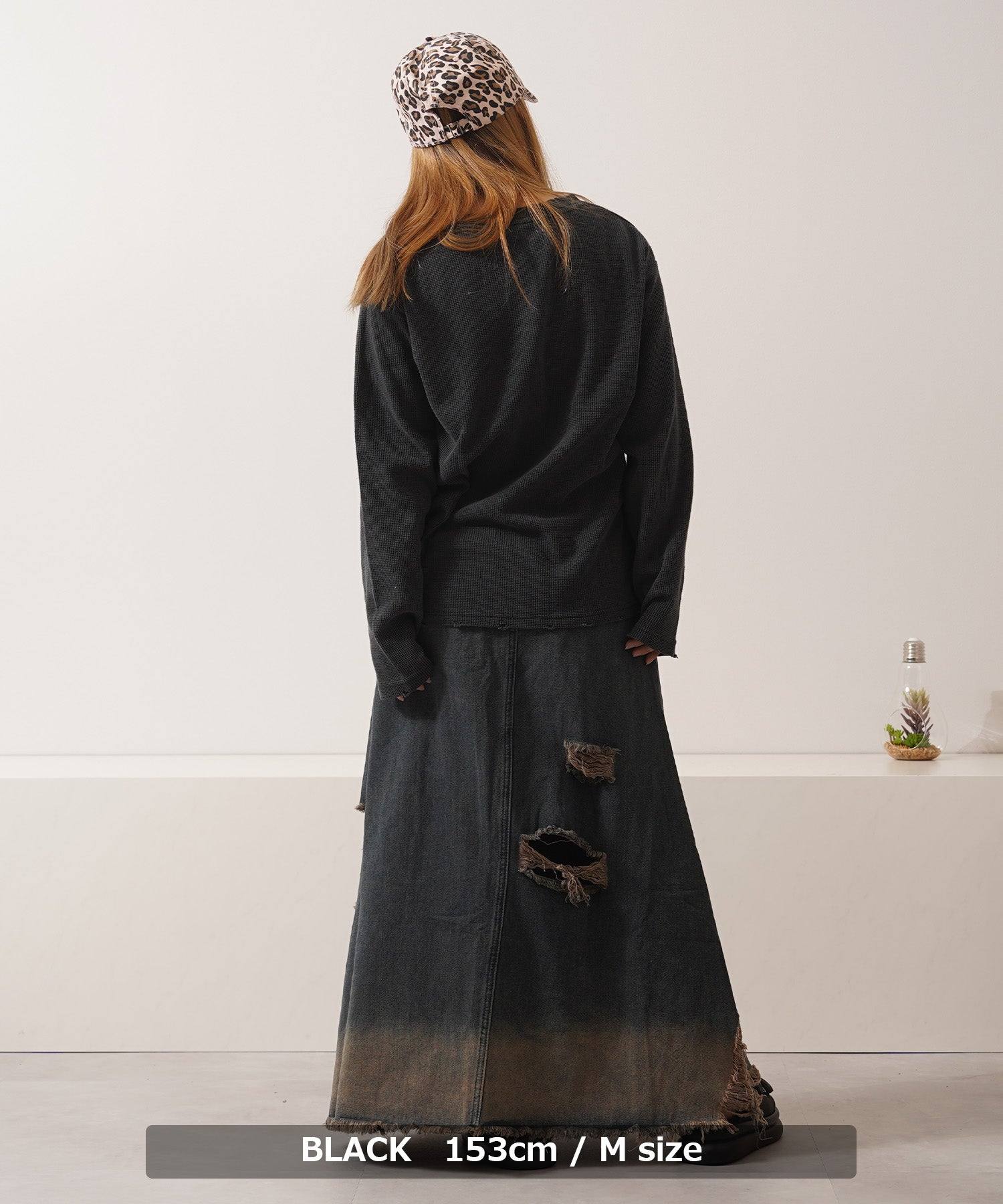 ワンフォークロージング 1111clothing クロス刺繍ピグメントワッフルロンT （GRAY） GRAY