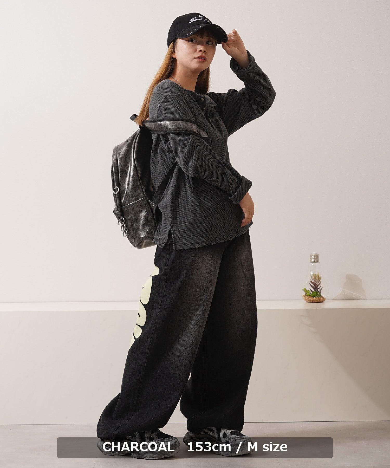 ワンフォークロージング 1111clothing クロス刺繍ピグメントワッフルロンT （GRAY） GRAY