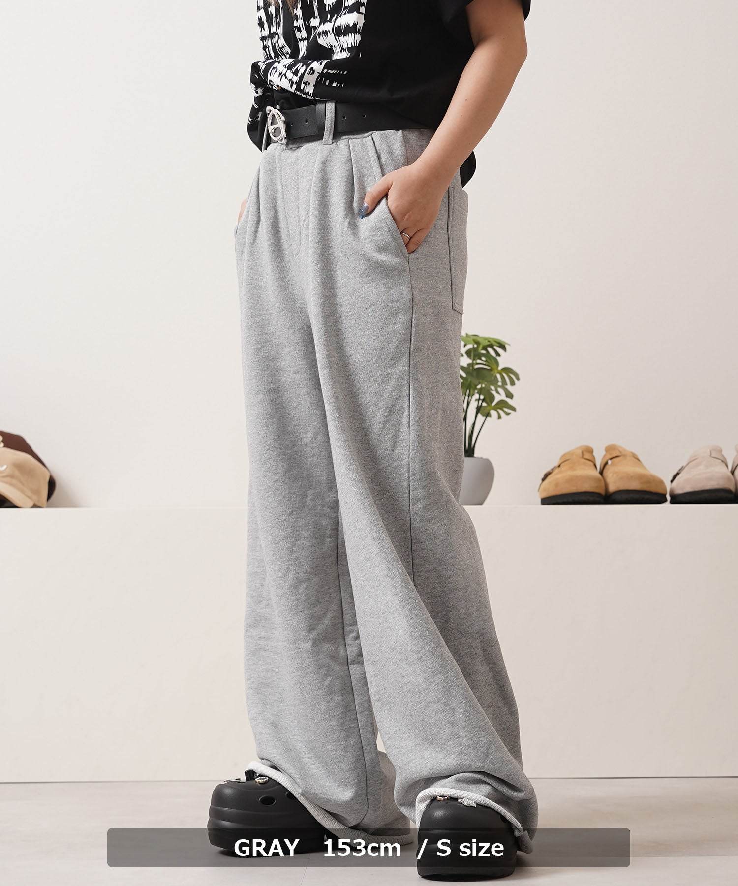 ワンフォークロージング 1111clothing カットオフ ワイドストレート スウェットパンツ （GRAY） GRAY
