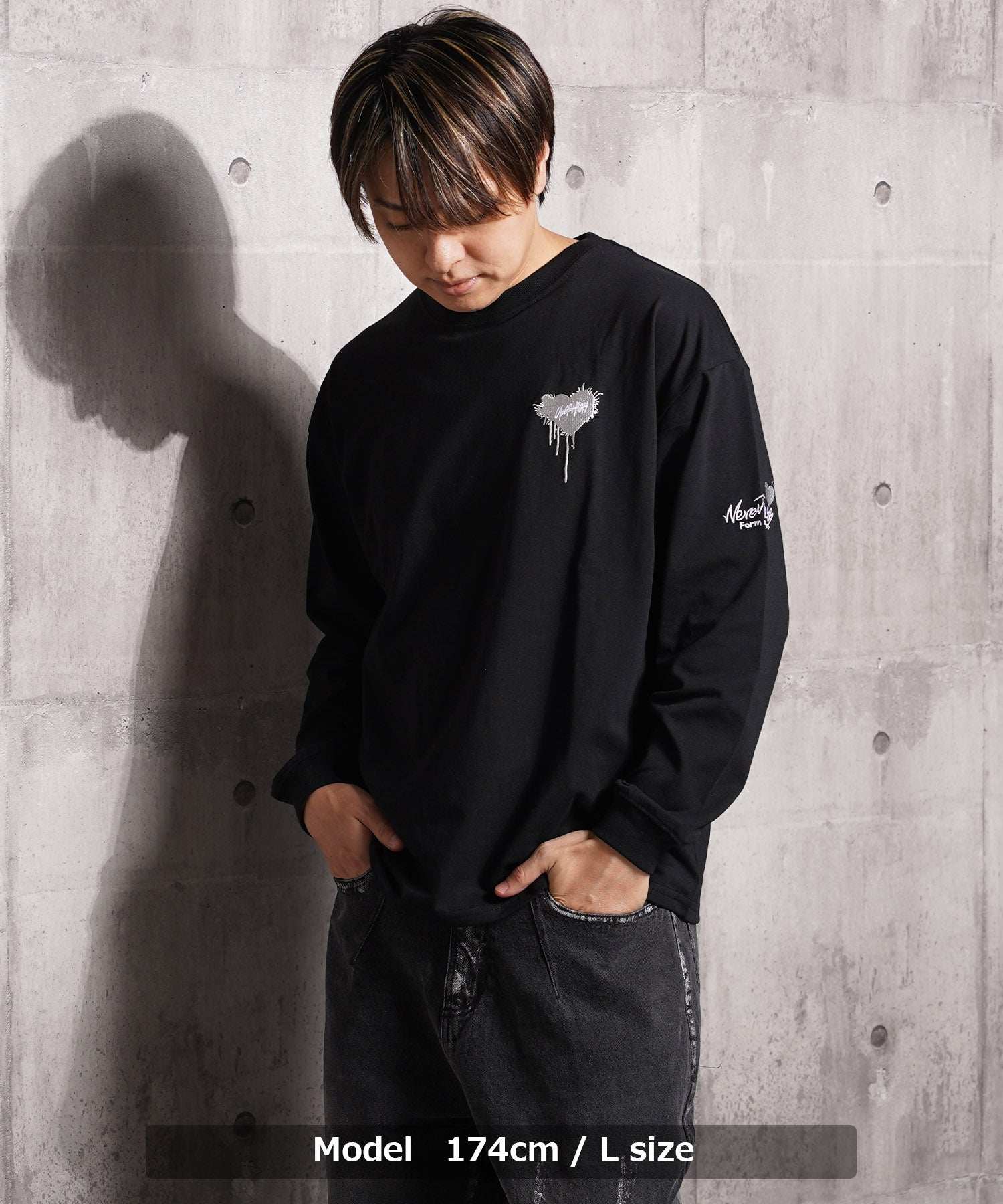 ワンフォークロージング 1111clothing ハート刺繍 ワイドシルエット L/S Tee （A柄-WHITE） A柄-WHITE