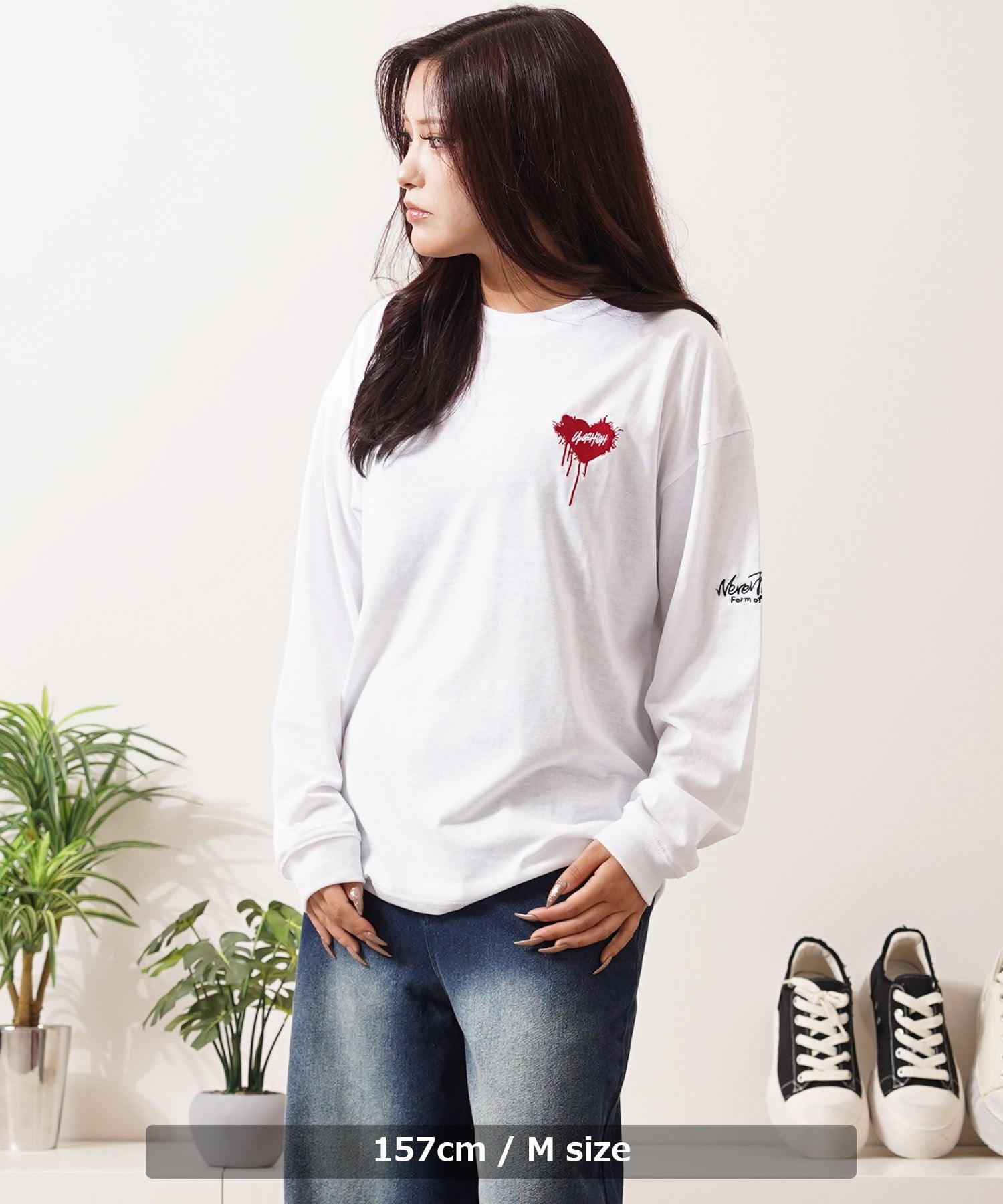 ワンフォークロージング 1111clothing ハート刺繍 ワイドシルエット L/S Tee （A柄-WHITE） A柄-WHITE
