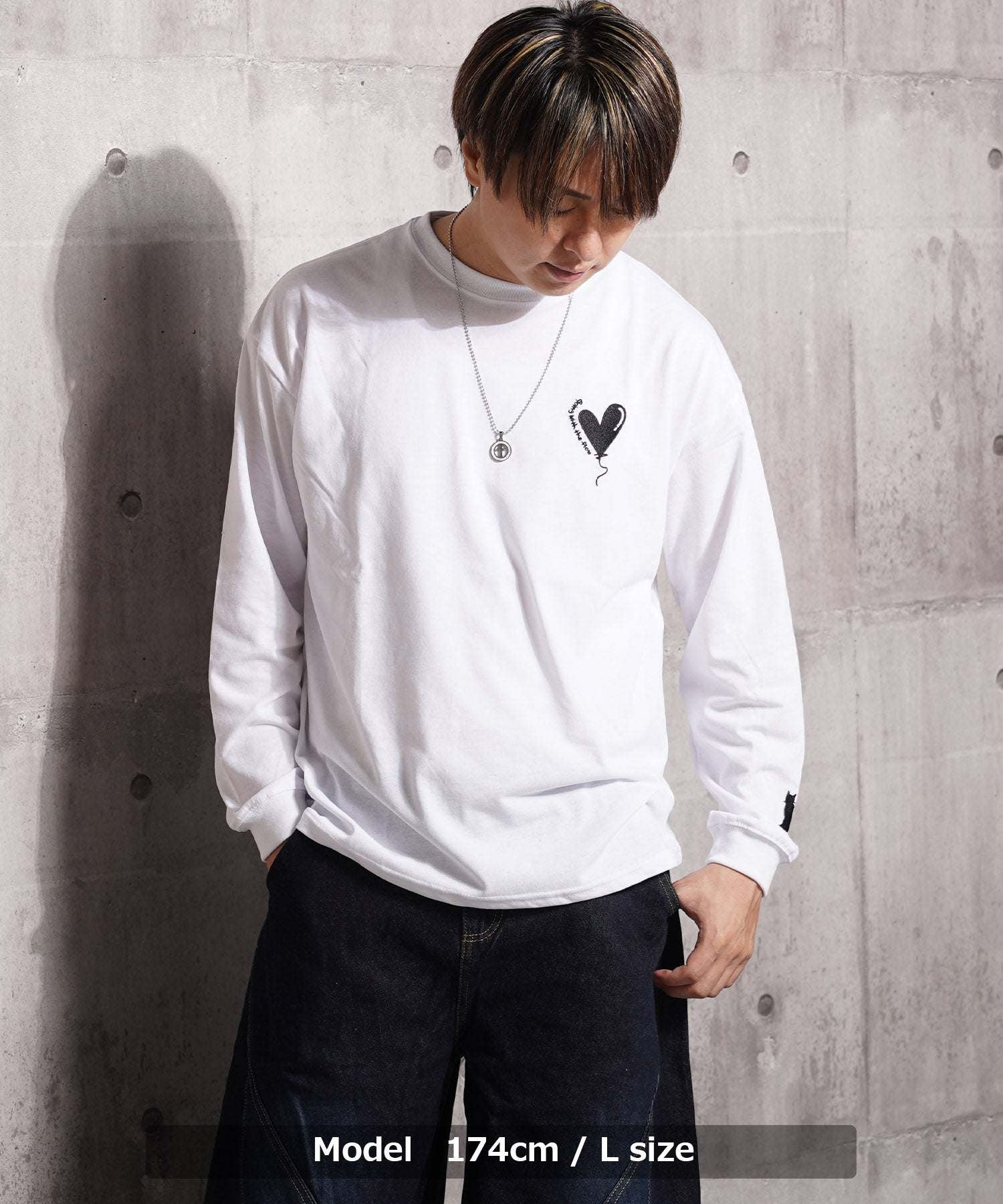 ワンフォークロージング 1111clothing ハート刺繍 ワイドシルエット L/S Tee （A柄-WHITE） A柄-WHITE