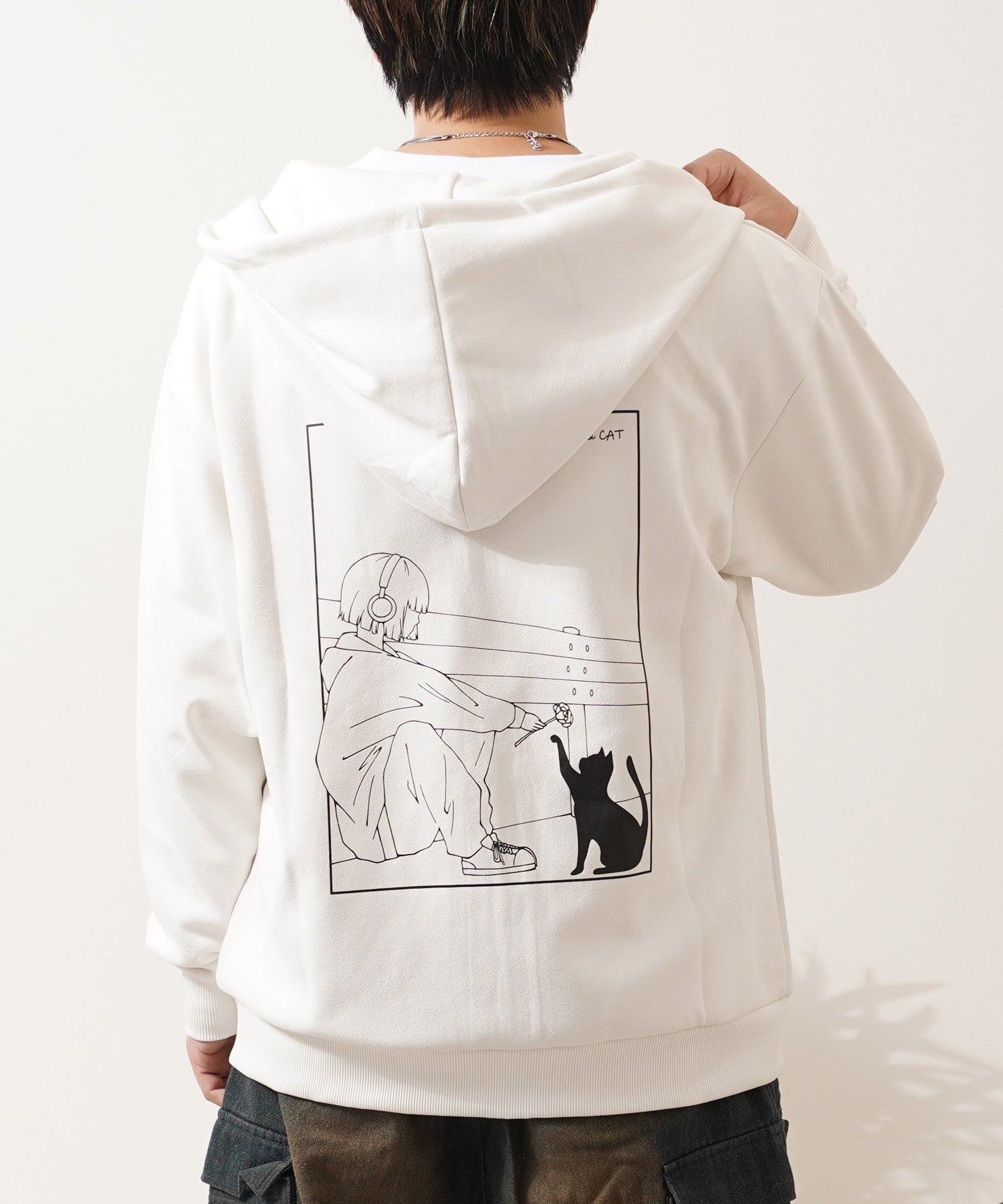 ワンフォークロージング 1111clothing ガール＆ネコ フェイクスエード ジップパーカー （B-OFF） B-OFF