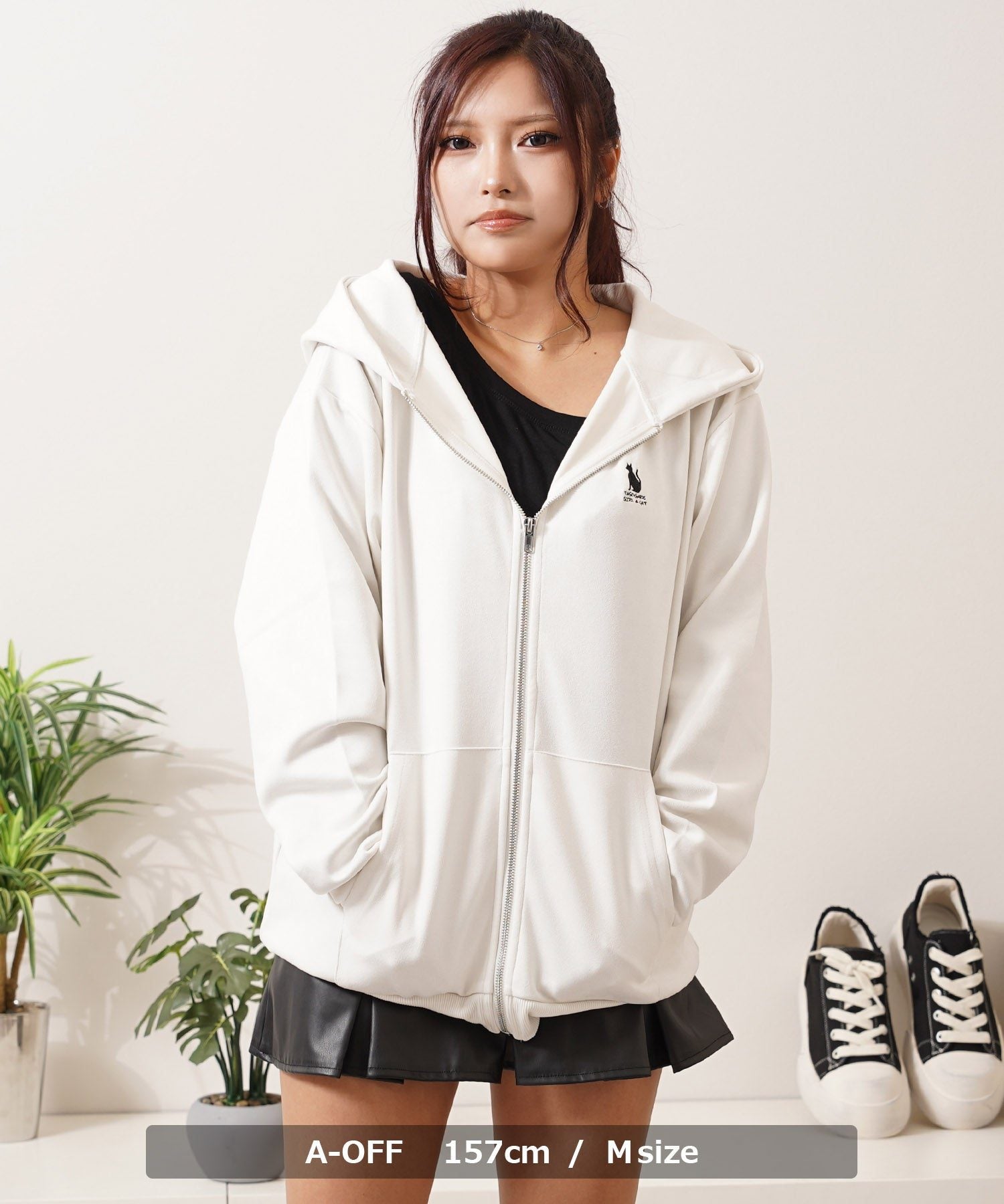 ワンフォークロージング 1111clothing ガール＆ネコ フェイクスエード ジップパーカー （B-OFF） B-OFF