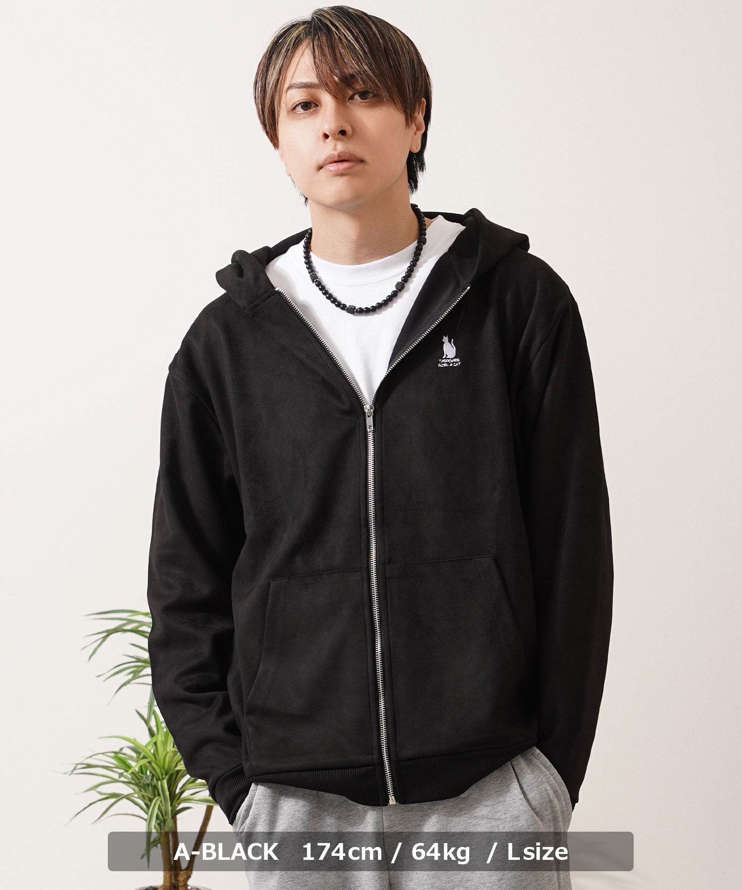 ワンフォークロージング 1111clothing ガール＆ネコ フェイクスエード ジップパーカー （B-OFF） B-OFF