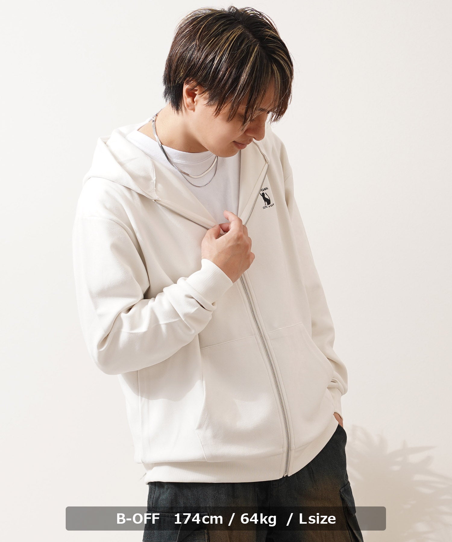 ワンフォークロージング 1111clothing ガール＆ネコ フェイクスエード ジップパーカー （B-OFF） B-OFF