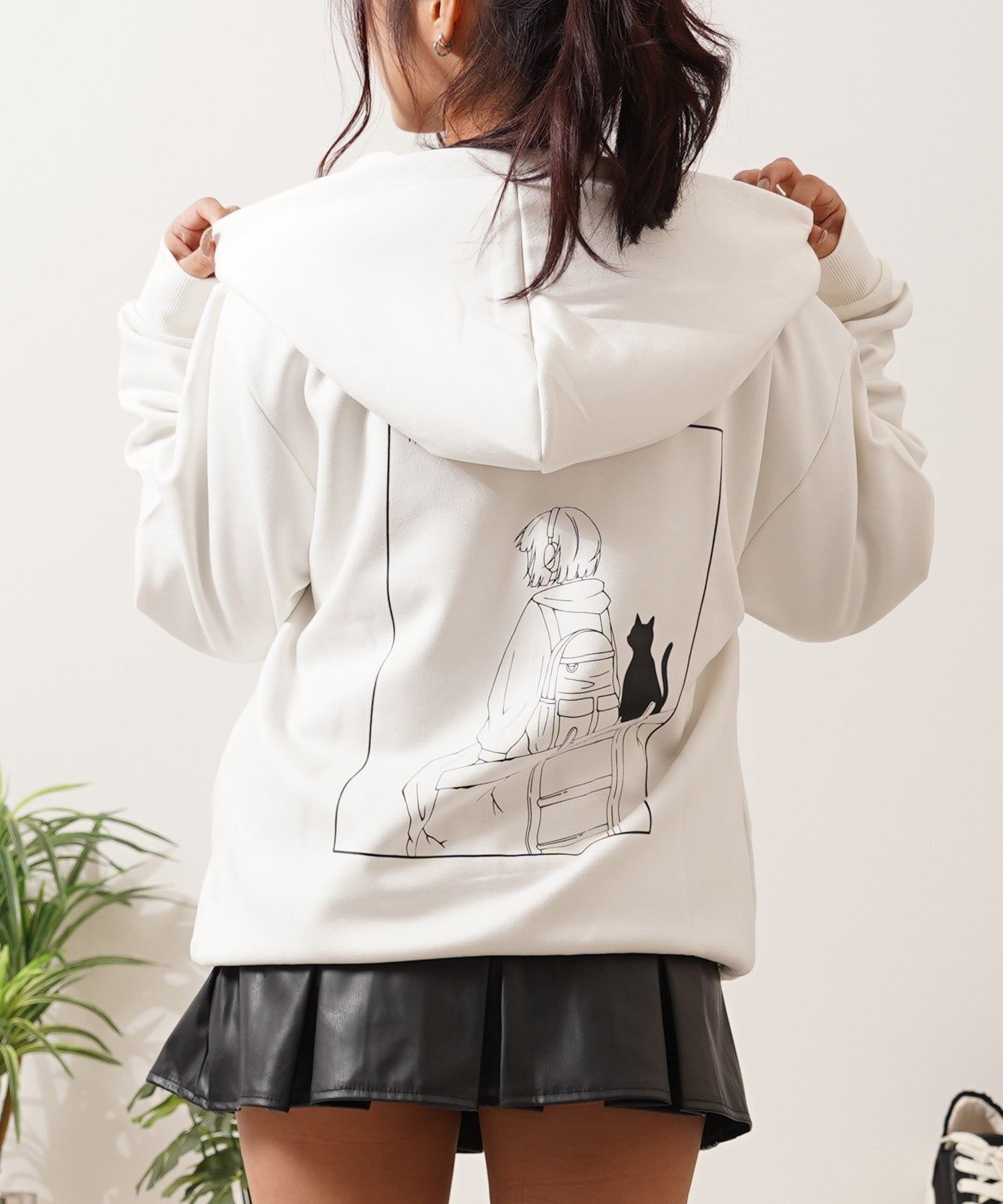 ワンフォークロージング 1111clothing ガール＆ネコ フェイクスエード ジップパーカー （A-OFF） A-OFF