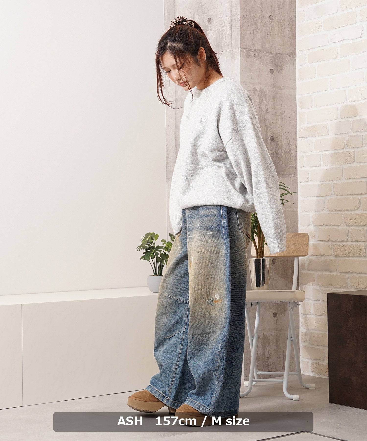 ワンフォークロージング 1111clothing クロップド ルーズ クルーニット （ASH） ASH