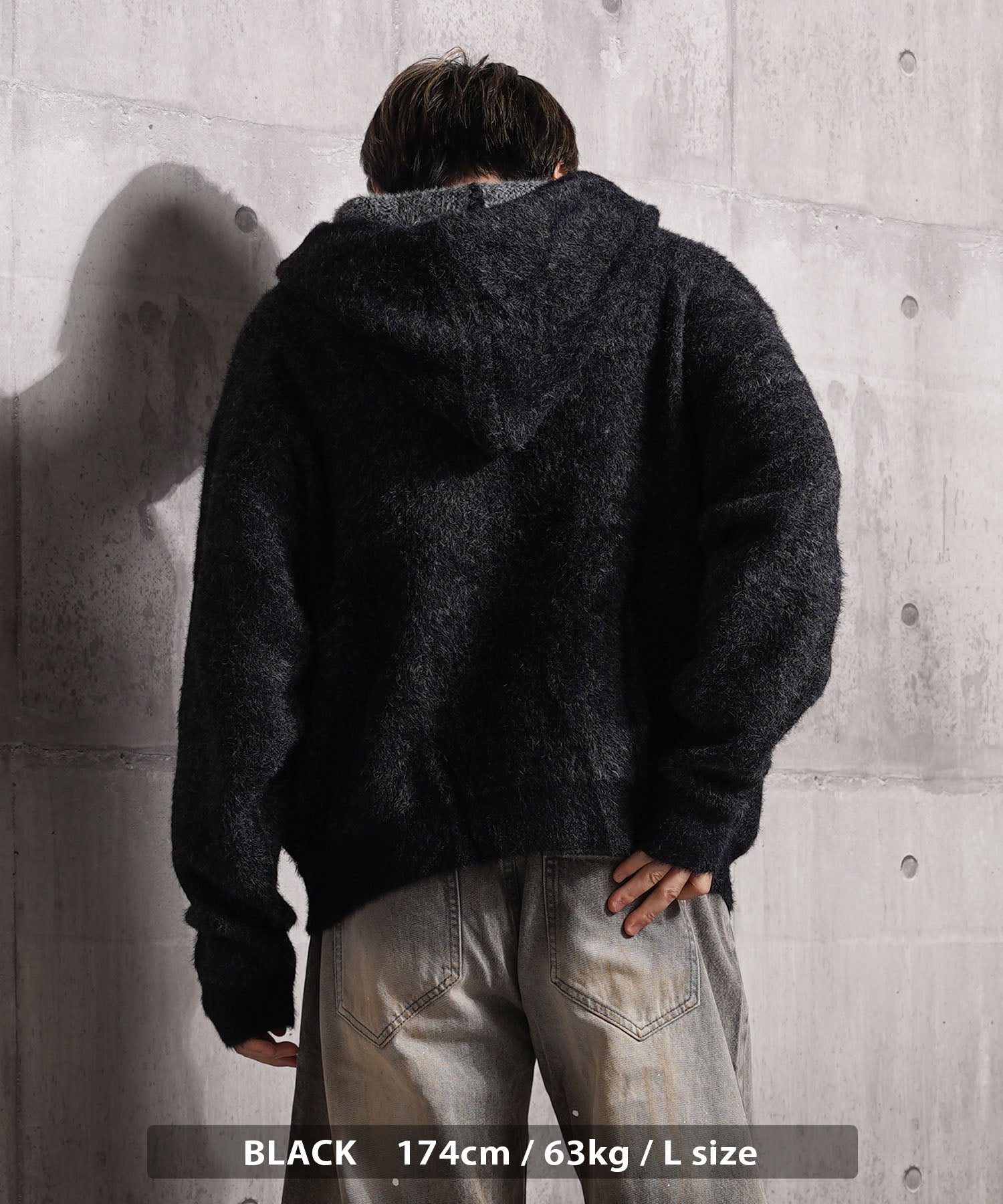ワンフォークロージング 1111clothing シャギーニット レタリング ジップパーカー （GRAY） GRAY