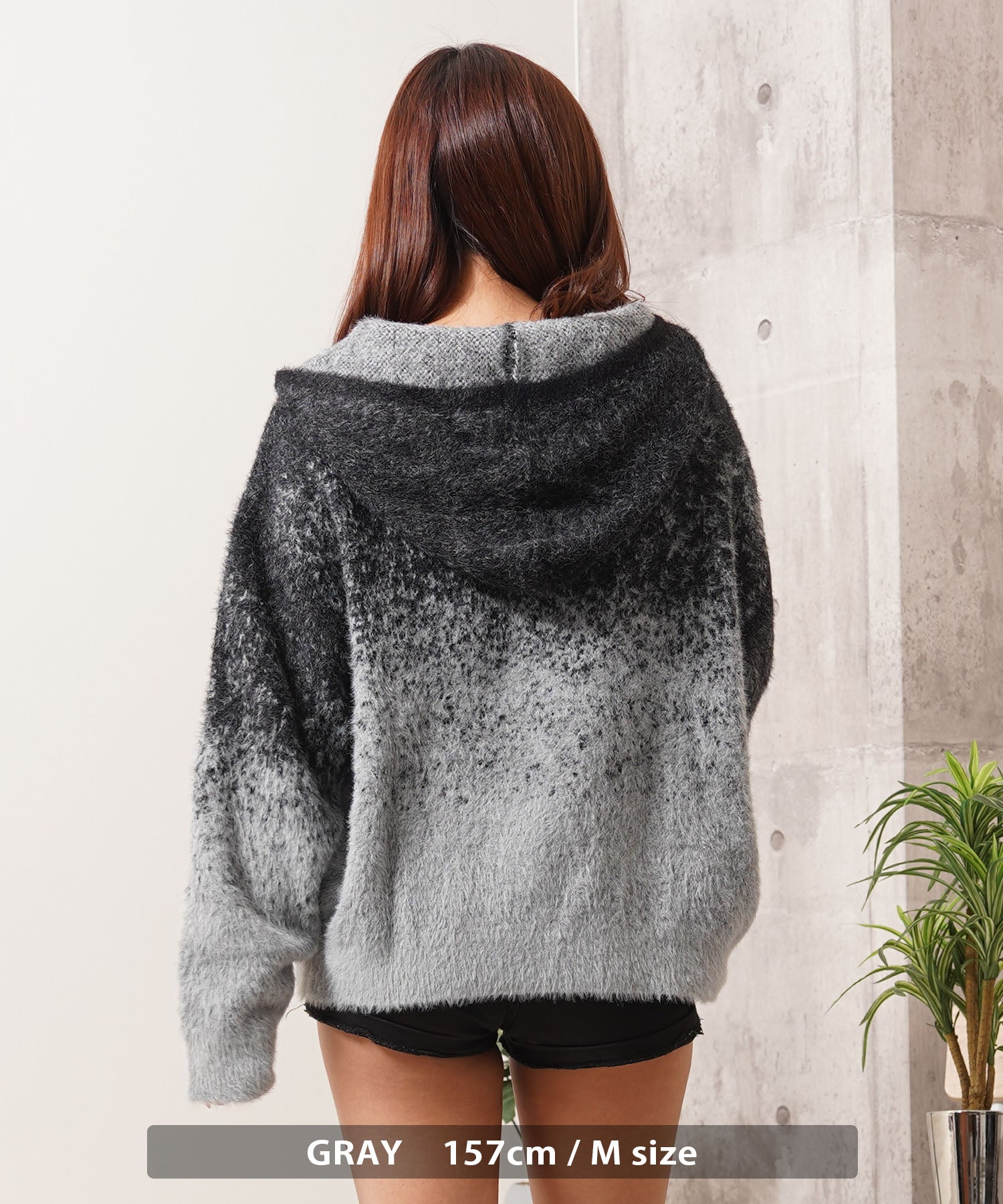 ワンフォークロージング 1111clothing シャギーニット レタリング ジップパーカー （GRAY） GRAY