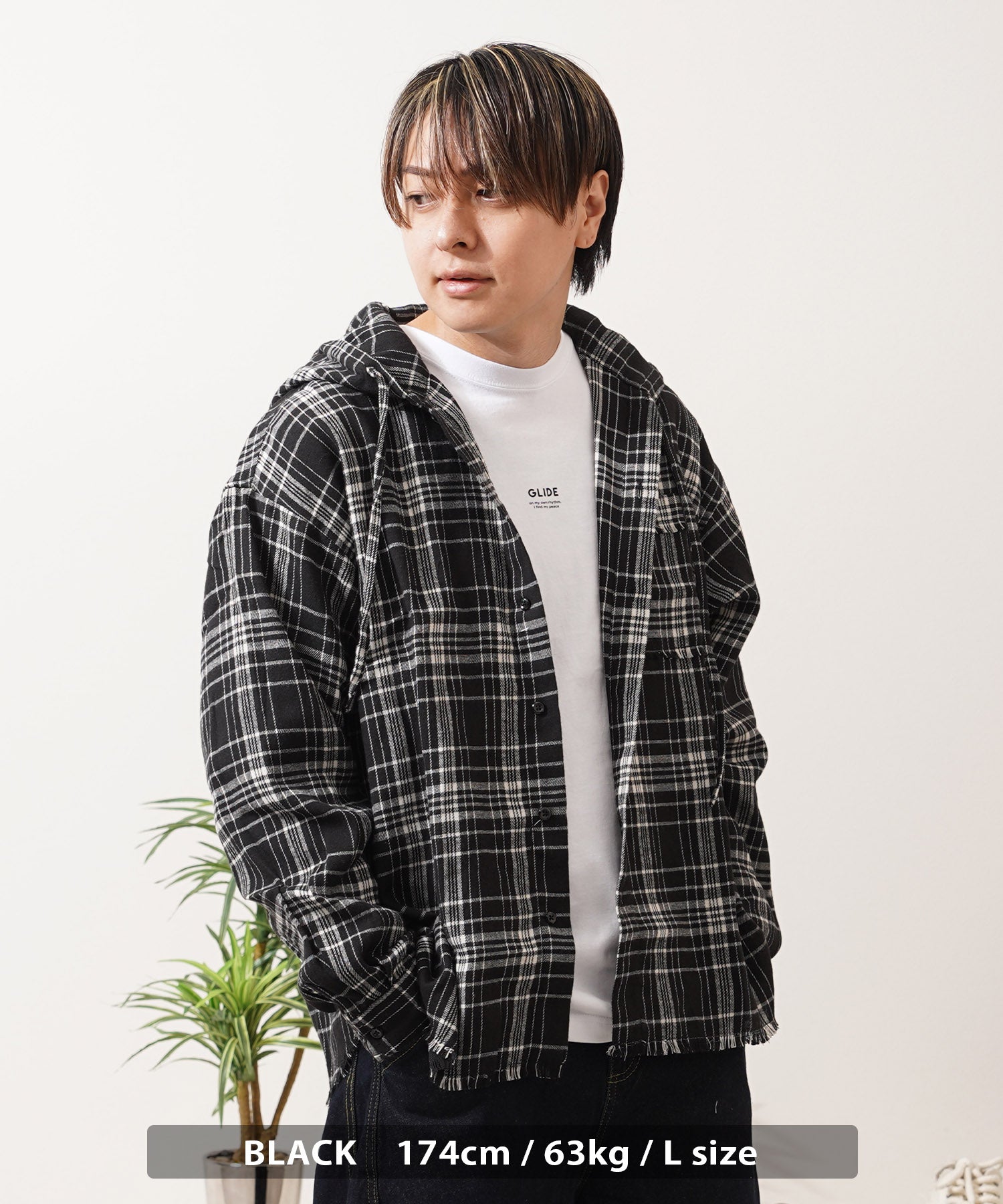 ワンフォークロージング 1111clothing フリンジ チェックシャツパーカー （PINK） PINK