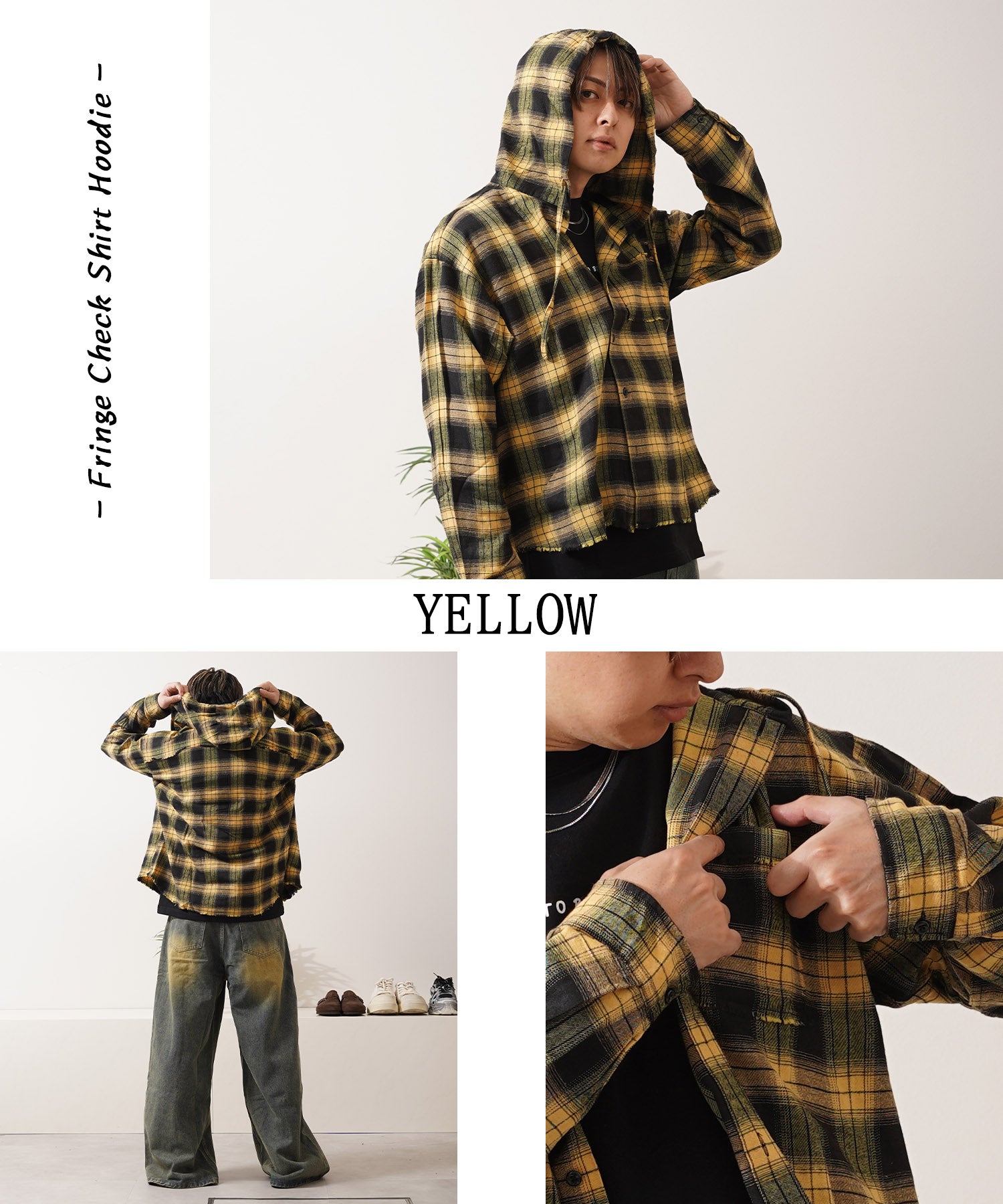 ワンフォークロージング 1111clothing フリンジ チェックシャツパーカー （PINK） PINK