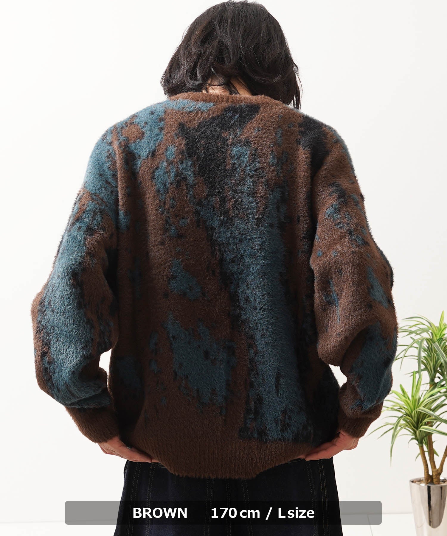 ワンフォークロージング 1111clothing アブストラクト柄 シャギーニット （BROWN） BROWN