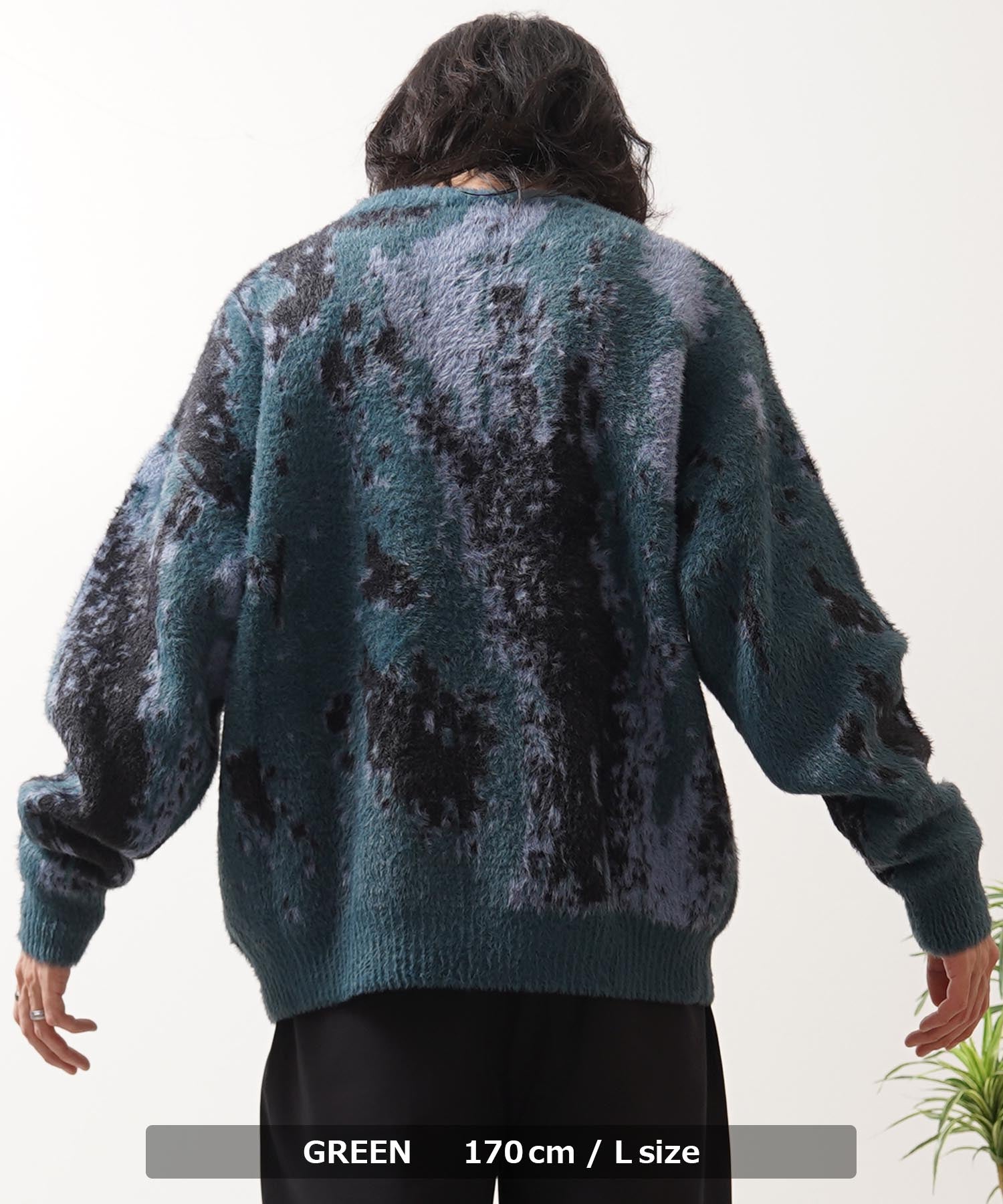 ワンフォークロージング 1111clothing アブストラクト柄 シャギーニット （BROWN） BROWN