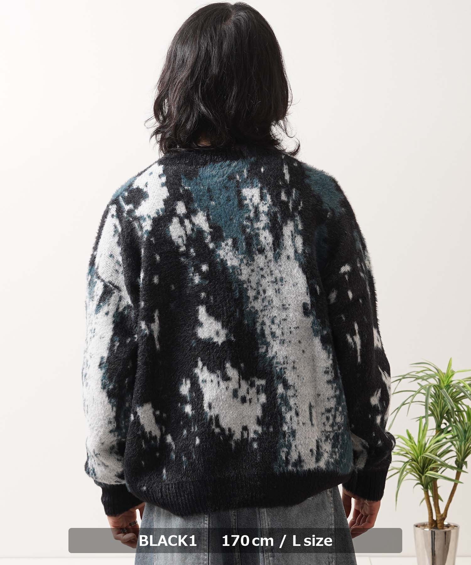 ワンフォークロージング 1111clothing アブストラクト柄 シャギーニット （BROWN） BROWN