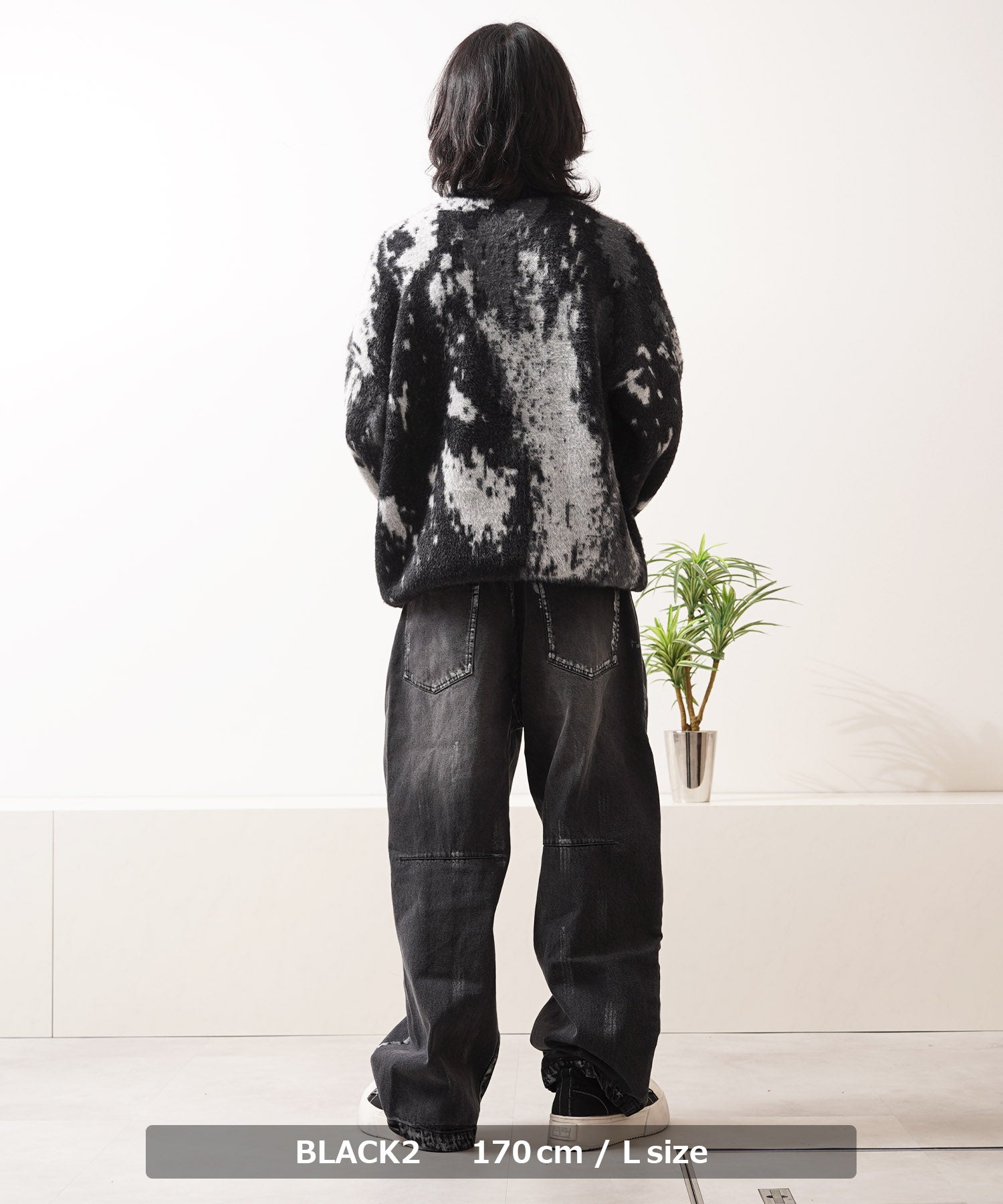 ワンフォークロージング 1111clothing アブストラクト柄 シャギーニット （BROWN） BROWN