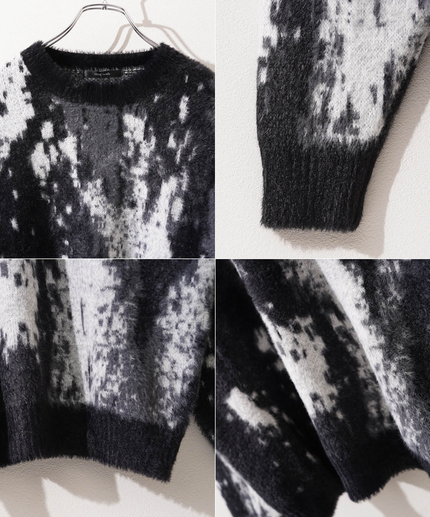 ワンフォークロージング 1111clothing アブストラクト柄 シャギーニット （BROWN） BROWN