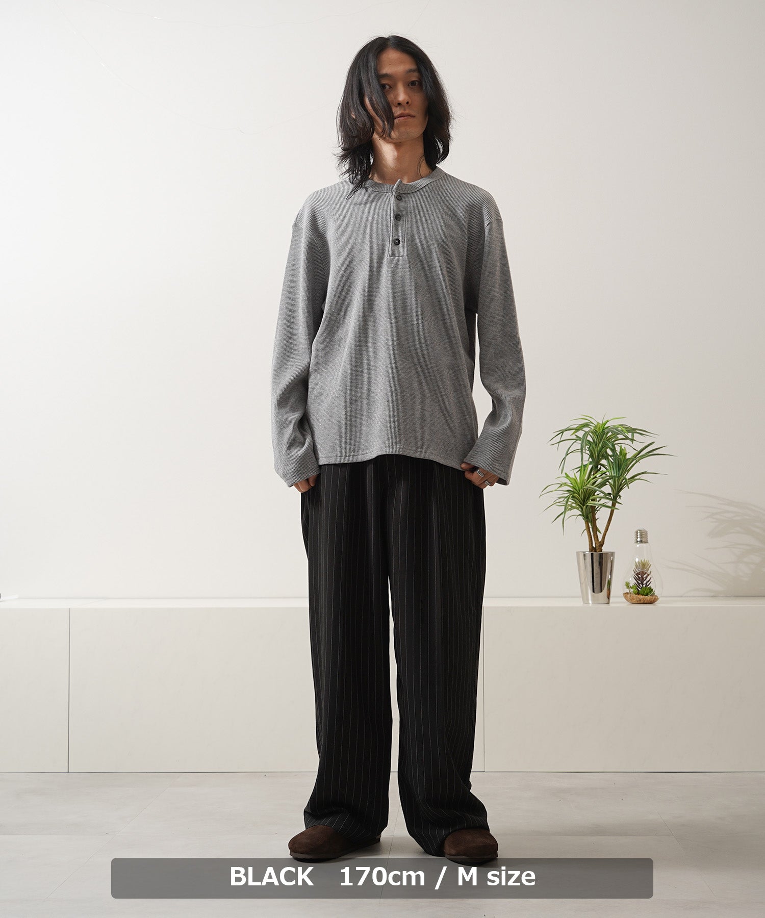 ワンフォークロージング 1111clothing ワンタック ストライプ ワイドスラックス （CHARCOAL） CHARCOAL