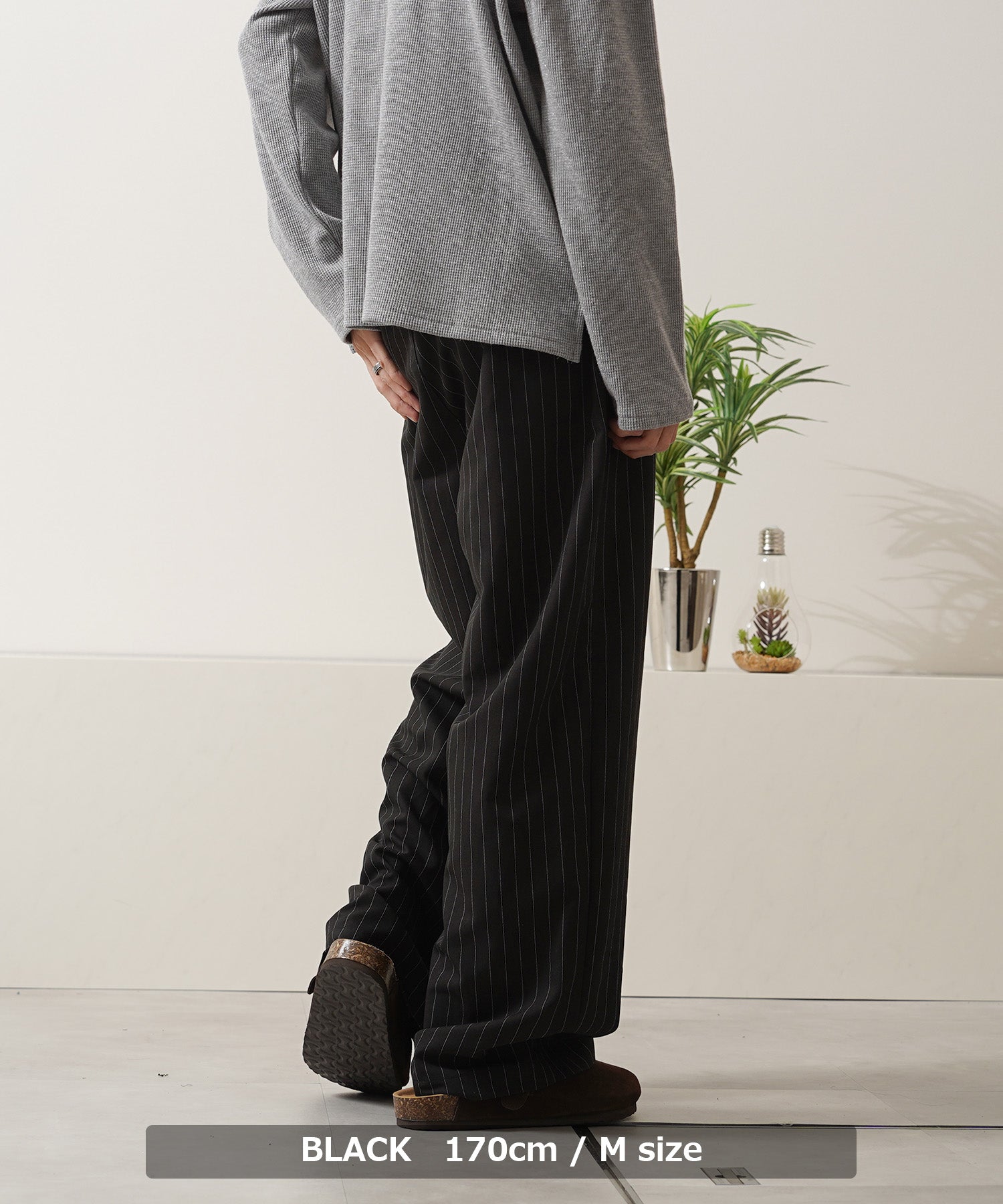 ワンフォークロージング 1111clothing ワンタック ストライプ ワイドスラックス （CHARCOAL） CHARCOAL