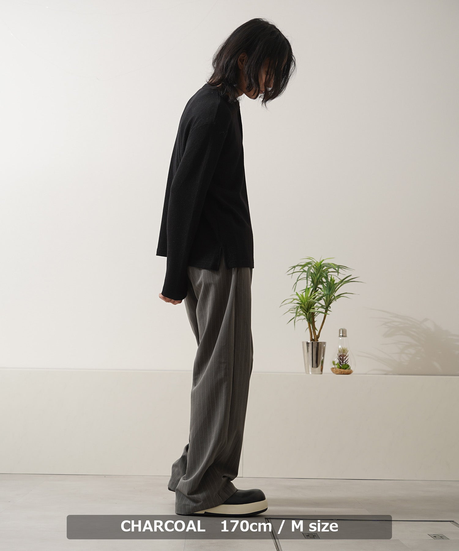 ワンフォークロージング 1111clothing ワンタック ストライプ ワイドスラックス （CHARCOAL） CHARCOAL