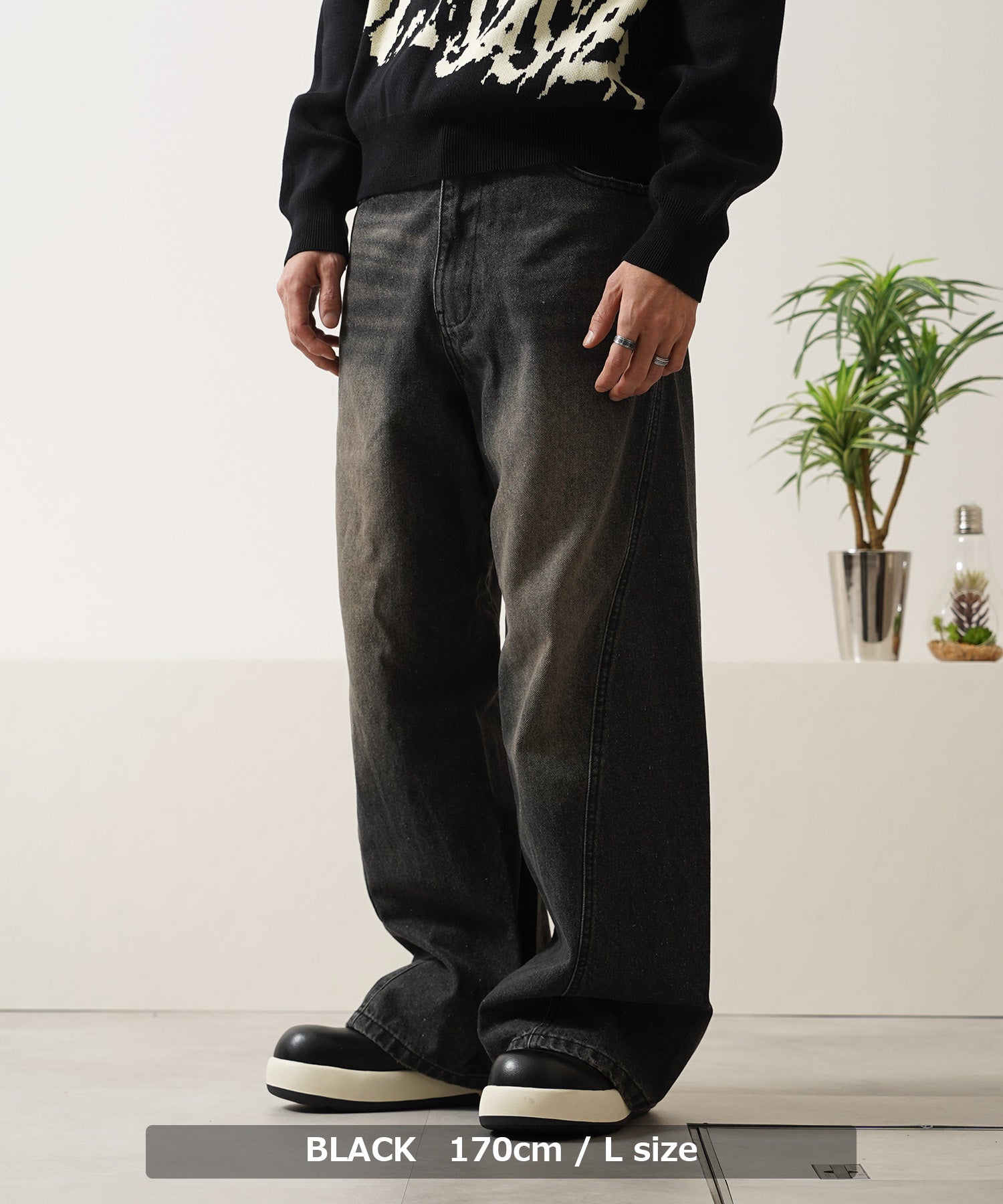 ワンフォークロージング 1111clothing デニム バギーカーブパンツ （BLACK） BLACK