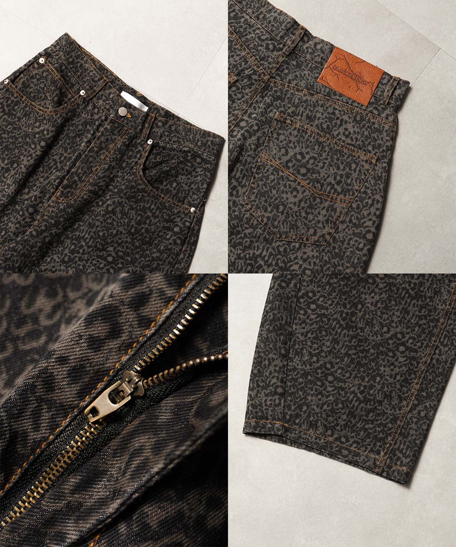 ワンフォークロージング 1111clothing レオパード デニムカーブパンツ （BLACK） BLACK