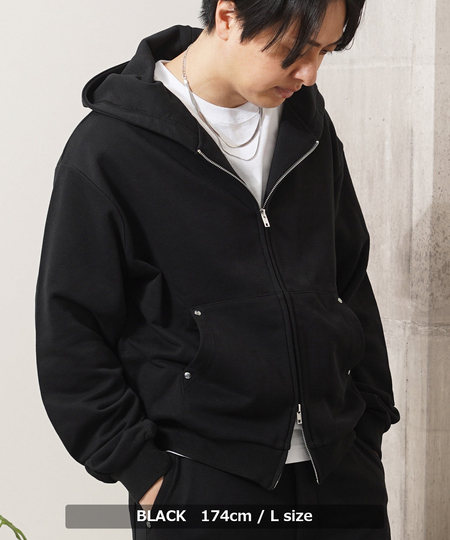 ワンフォークロージング 1111clothing 【N.W.T】スタッズ ダブルジップパーカー / セットアップ対応 （BLACK） BLACK