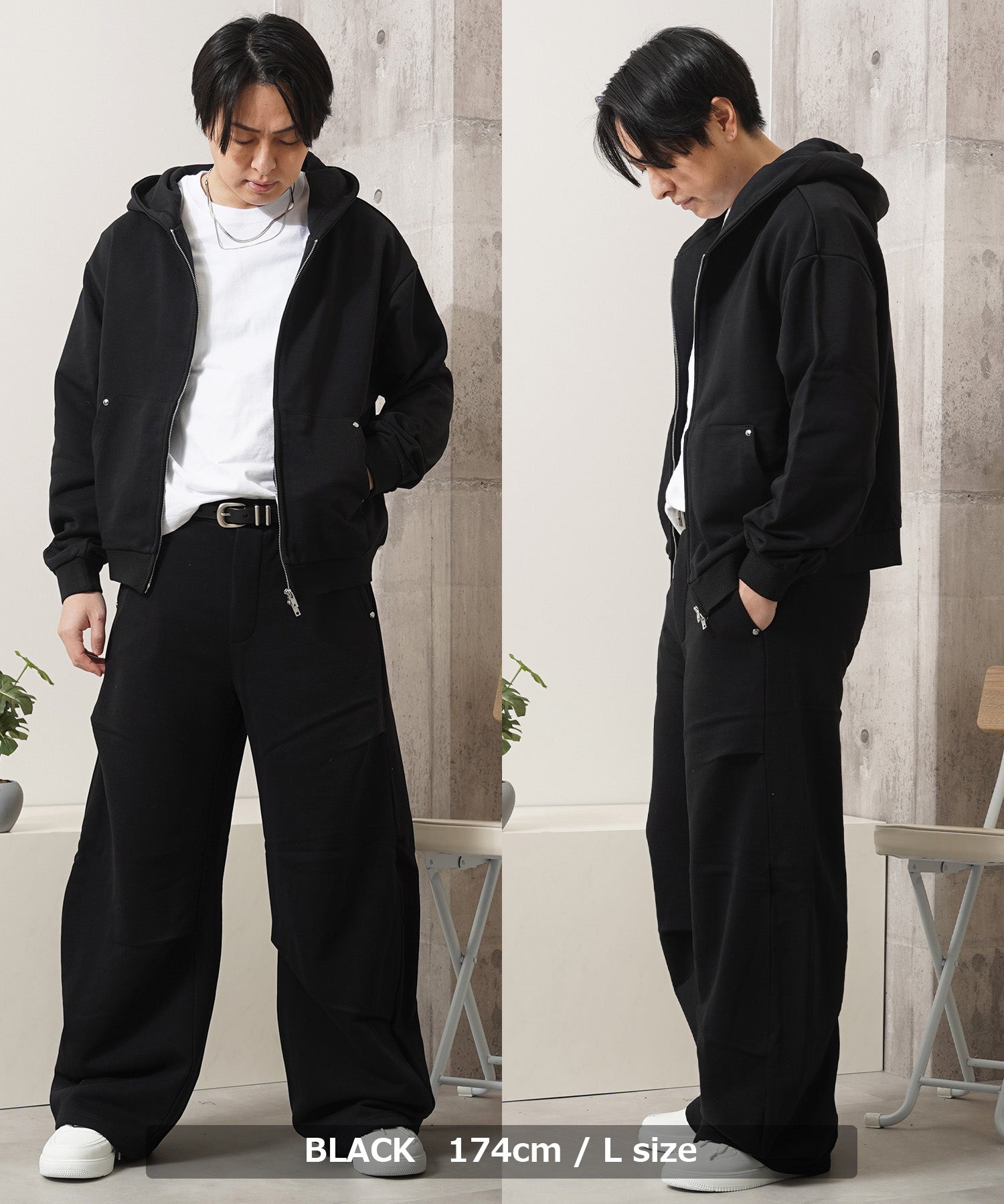 ワンフォークロージング 1111clothing 【N.W.T】スタッズ ダブルジップパーカー / セットアップ対応 （BLACK） BLACK