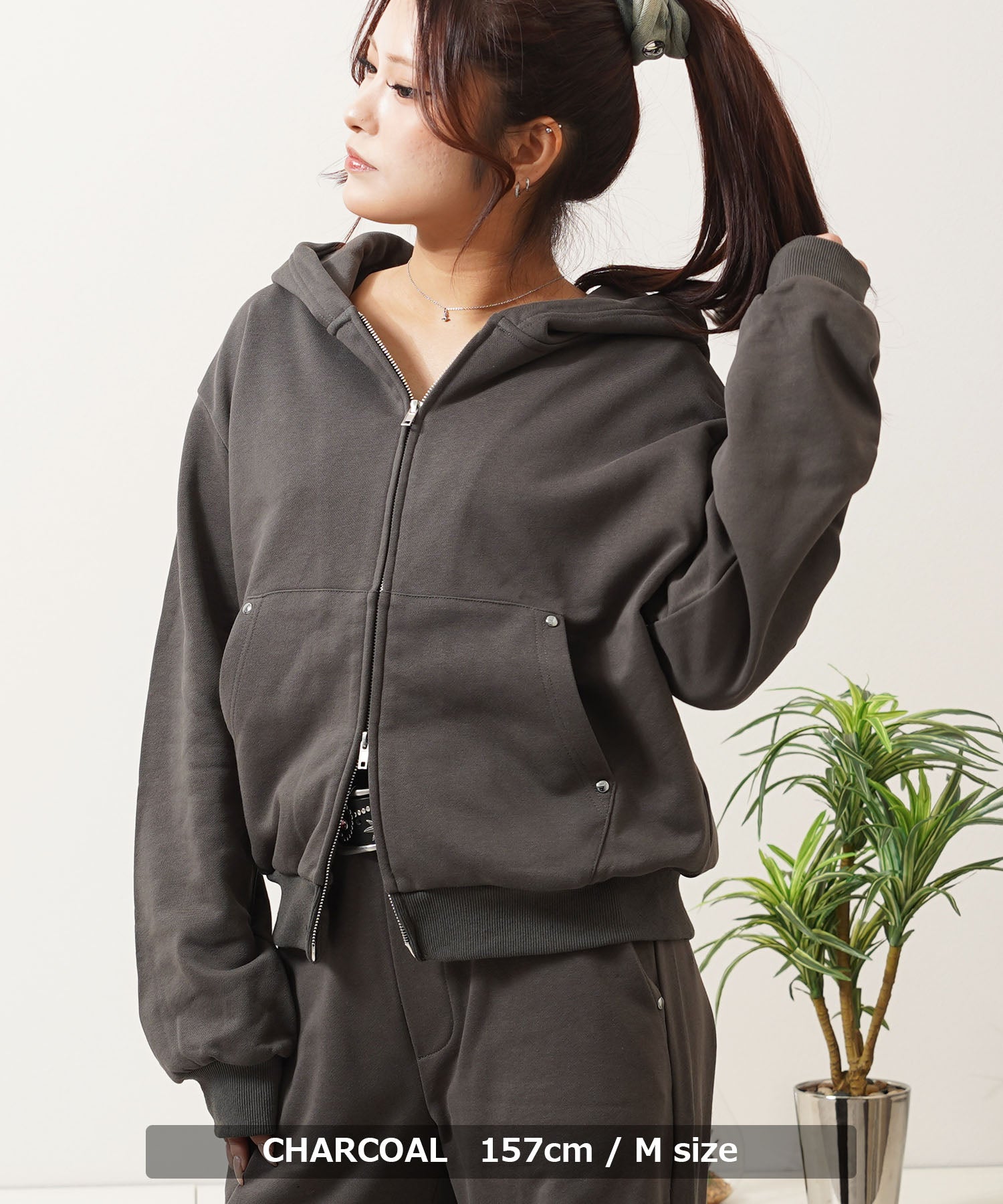 ワンフォークロージング 1111clothing 【N.W.T】スタッズ ダブルジップパーカー / セットアップ対応 （BLACK） BLACK