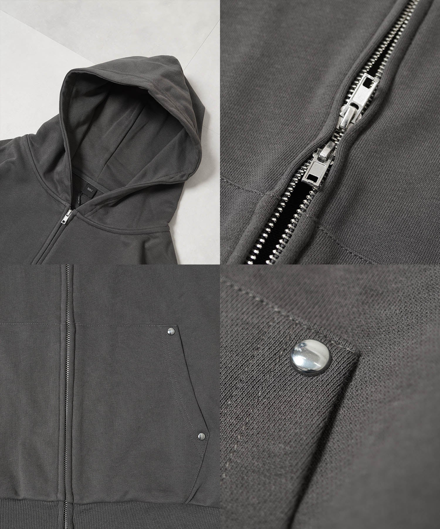 ワンフォークロージング 1111clothing 【N.W.T】スタッズ ダブルジップパーカー / セットアップ対応 （BLACK） BLACK
