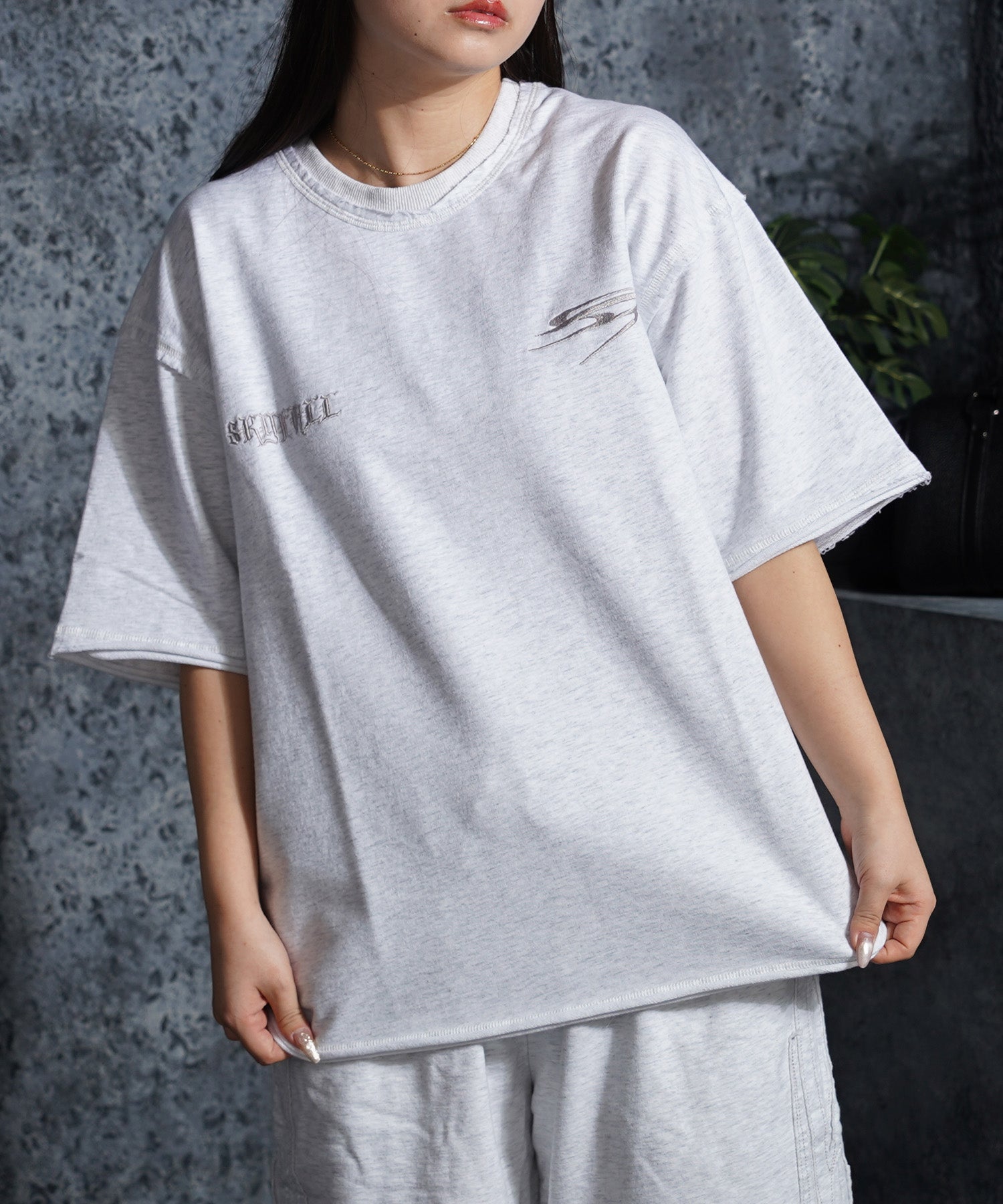 ワンフォークロージング 1111clothing ミニ裏毛 アップリケ S/S Tee （ASH） ASH