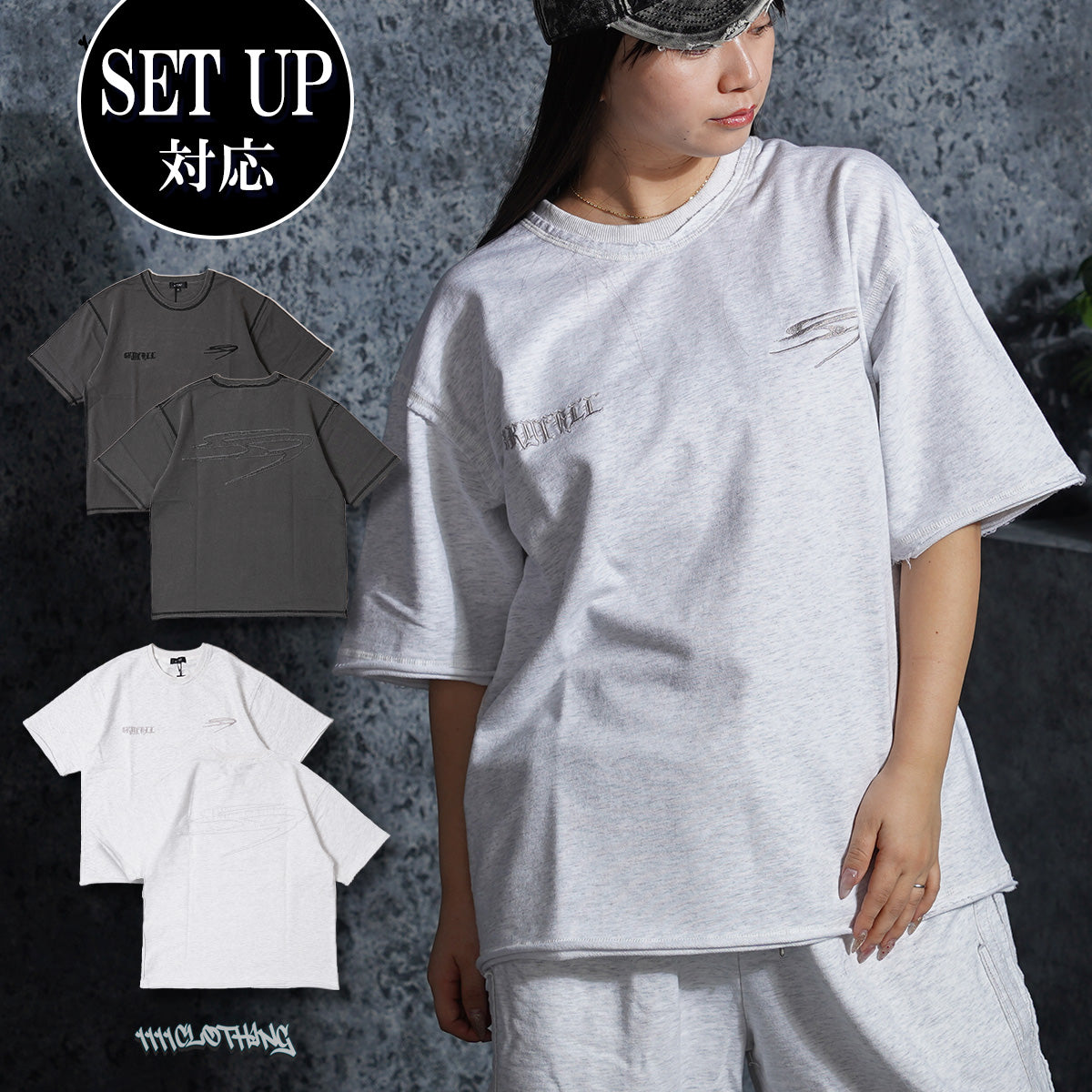 ワンフォークロージング 1111clothing ミニ裏毛 アップリケ S/S Tee （ASH） ASH