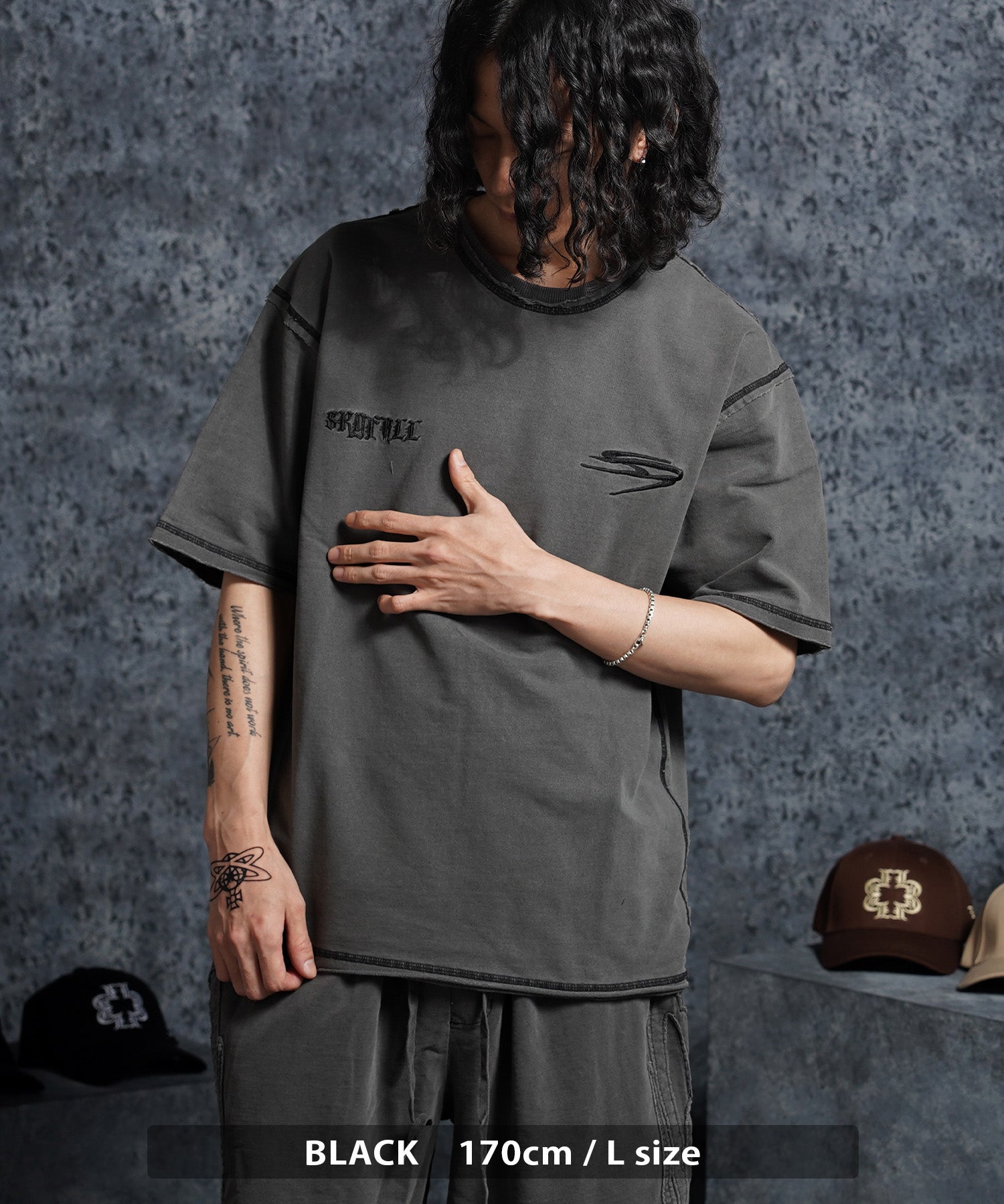 ワンフォークロージング 1111clothing ミニ裏毛 アップリケ S/S Tee （ASH） ASH