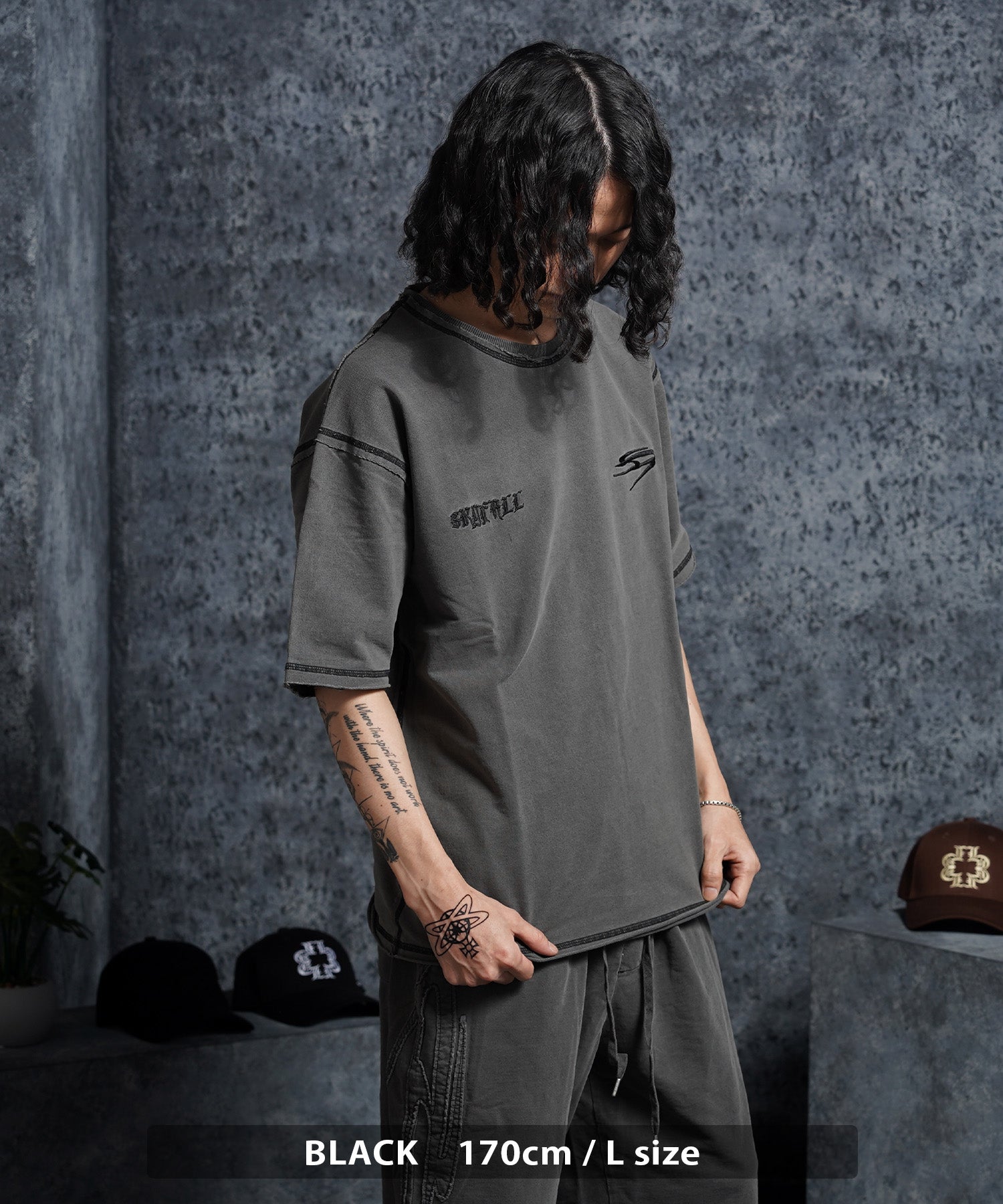ワンフォークロージング 1111clothing ミニ裏毛 アップリケ S/S Tee （ASH） ASH