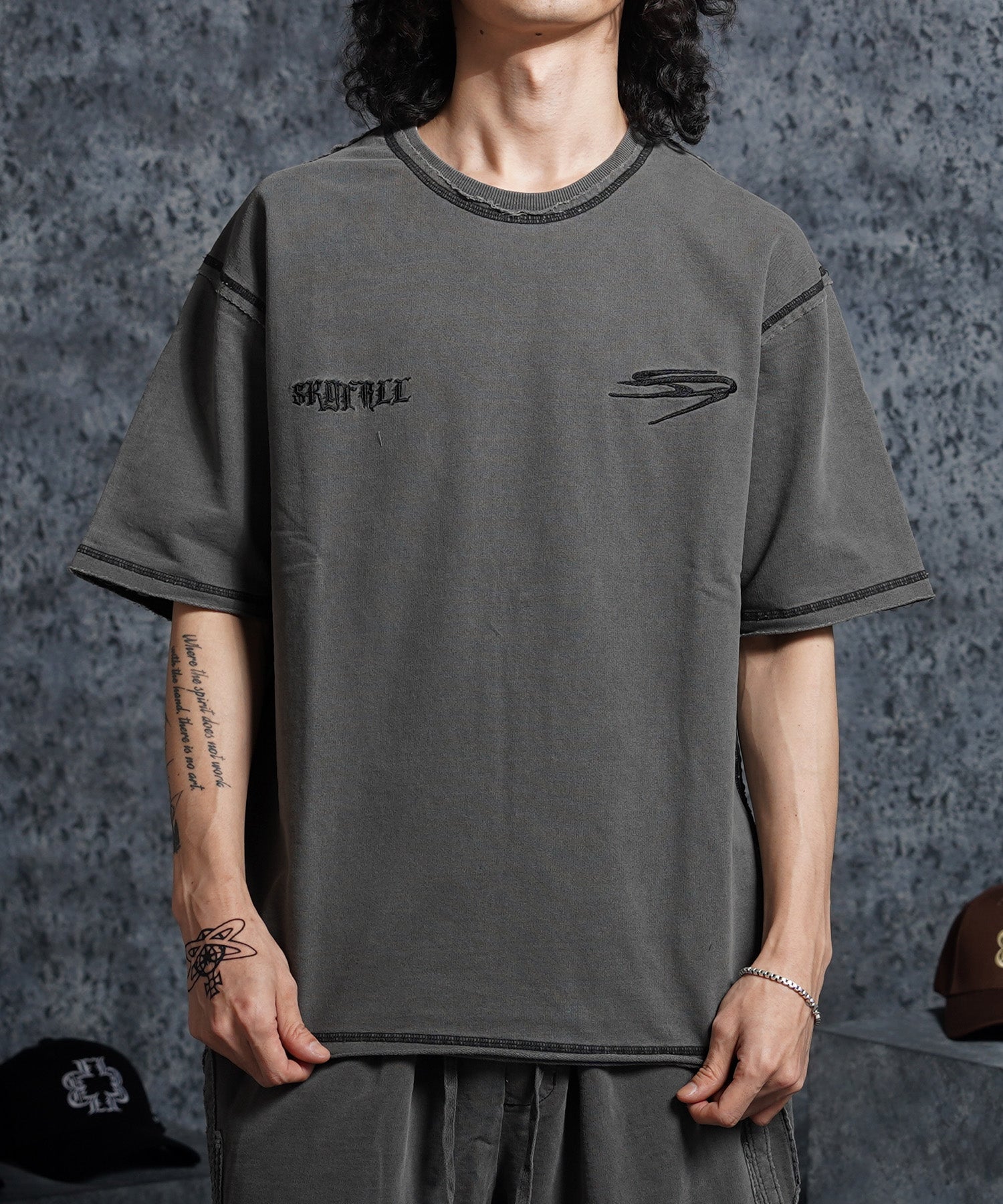 ワンフォークロージング 1111clothing ミニ裏毛 アップリケ S/S Tee （BLACK） BLACK