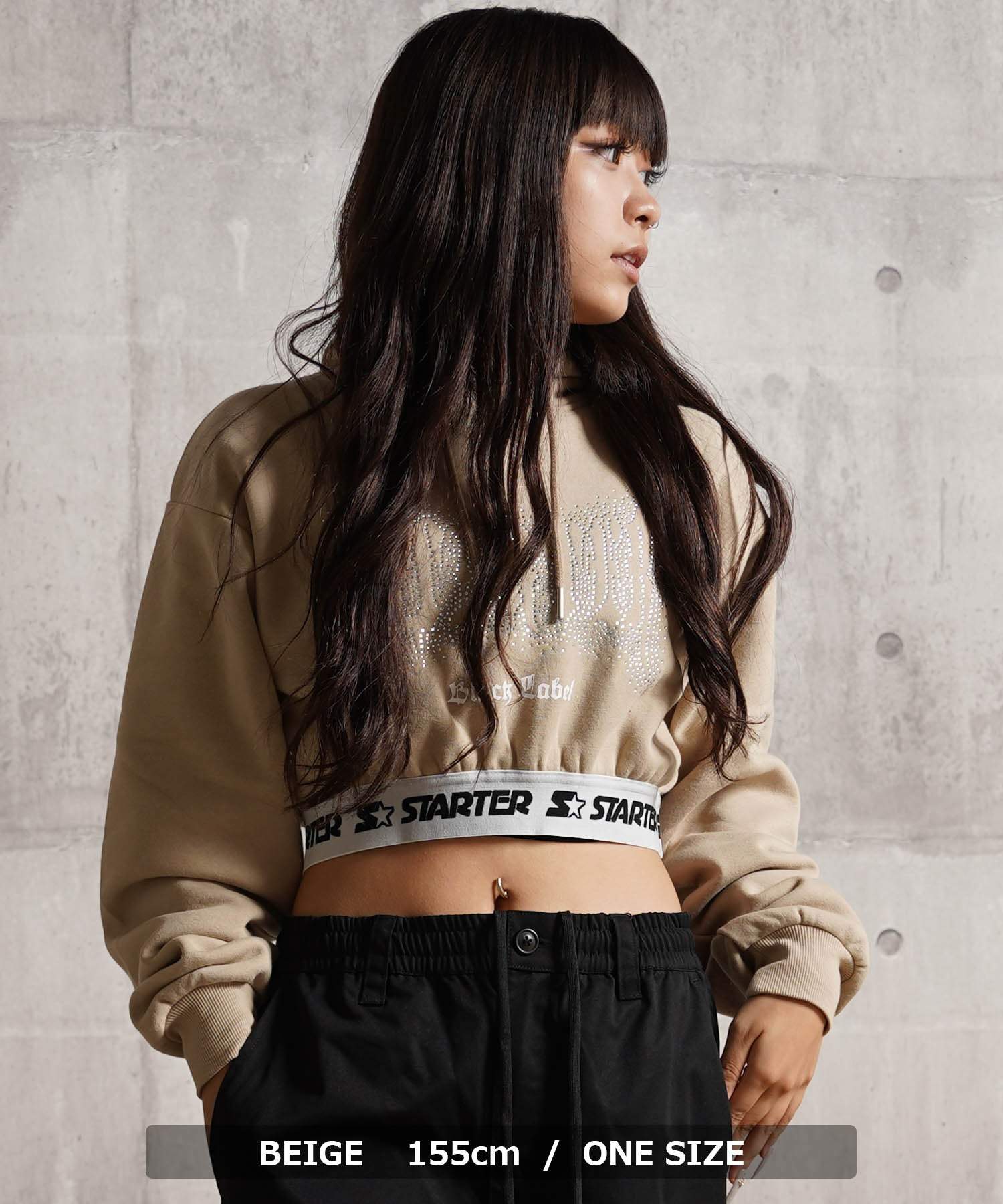 ワンフォークロージング 1111clothing STARTER / ラインストーン ショート丈 プルパーカー