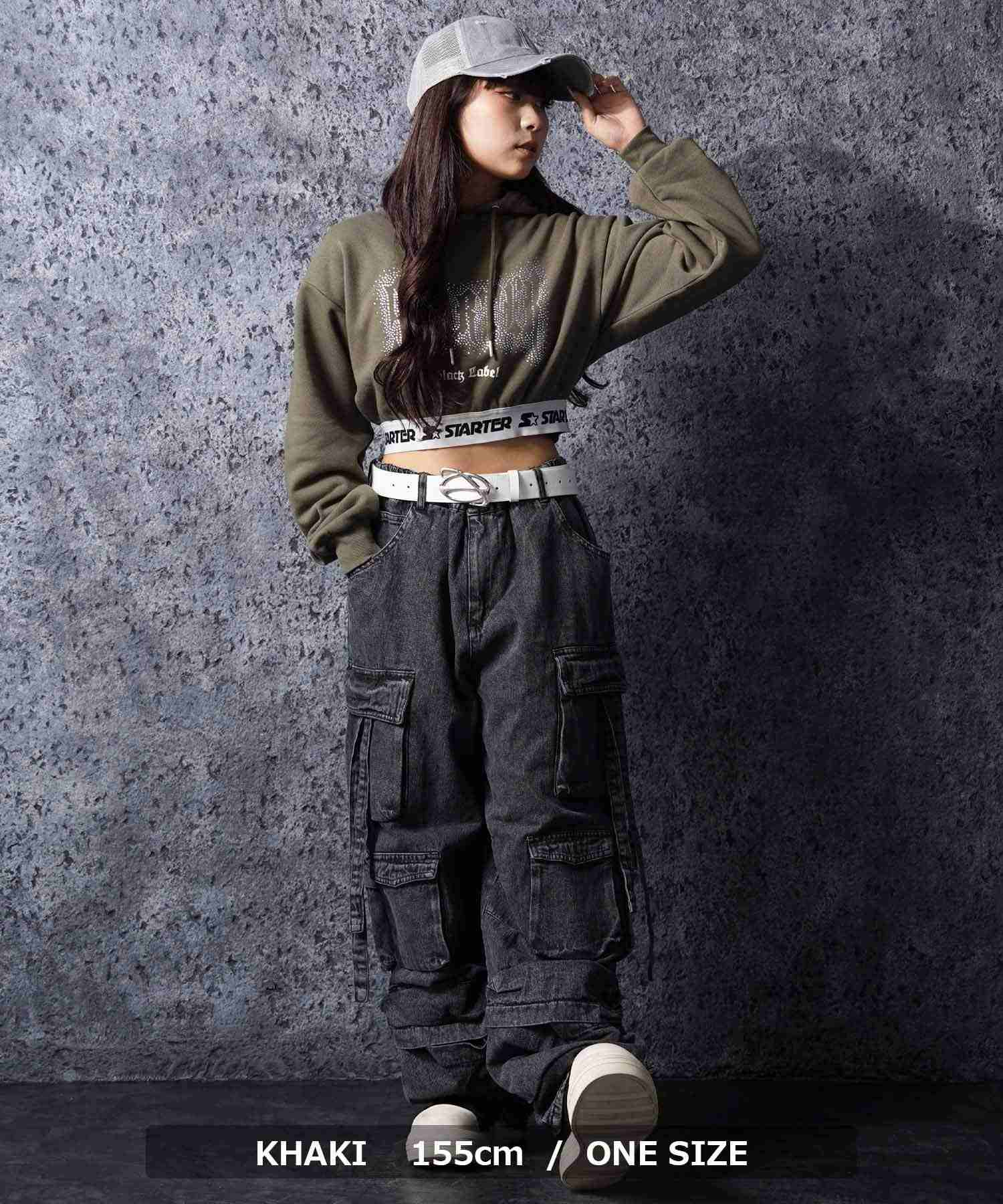 ワンフォークロージング 1111clothing STARTER / ラインストーン ショート丈 プルパーカー