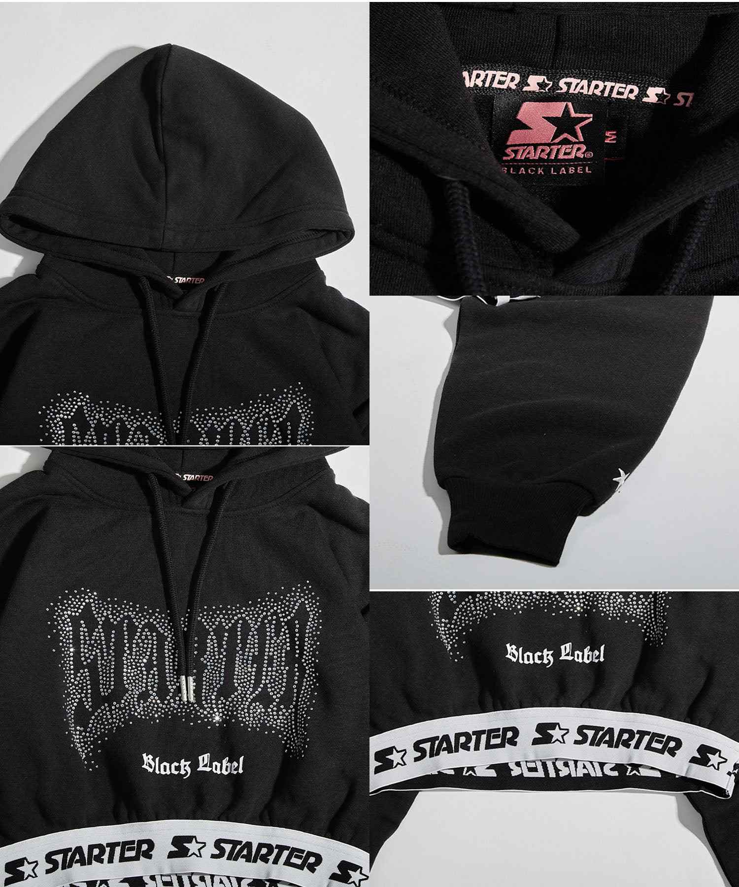 ワンフォークロージング 1111clothing STARTER / ラインストーン ショート丈 プルパーカー