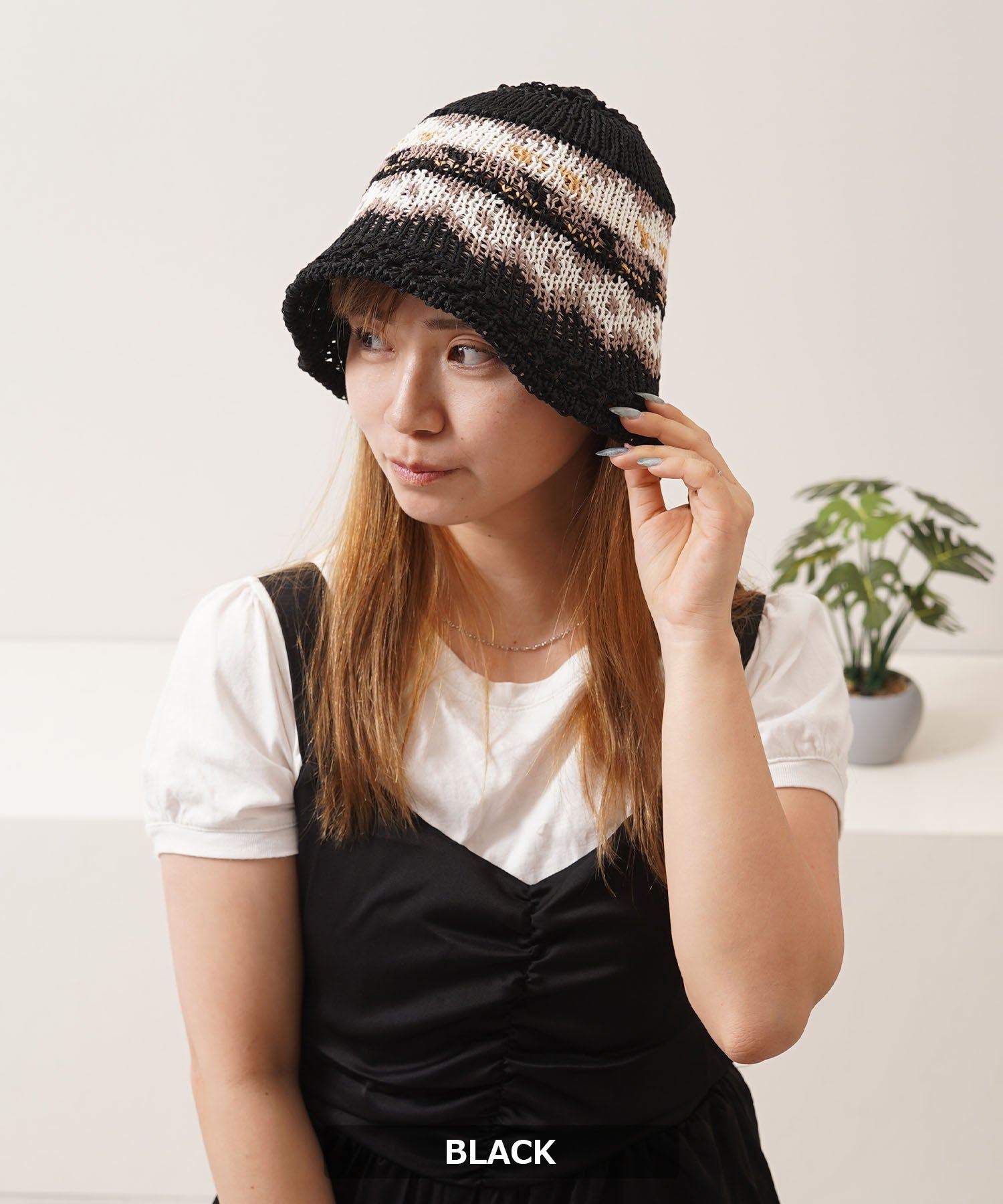 ワンフォークロージング 1111clothing ネイティブ柄 クロシェハット （BLACK） BLACK