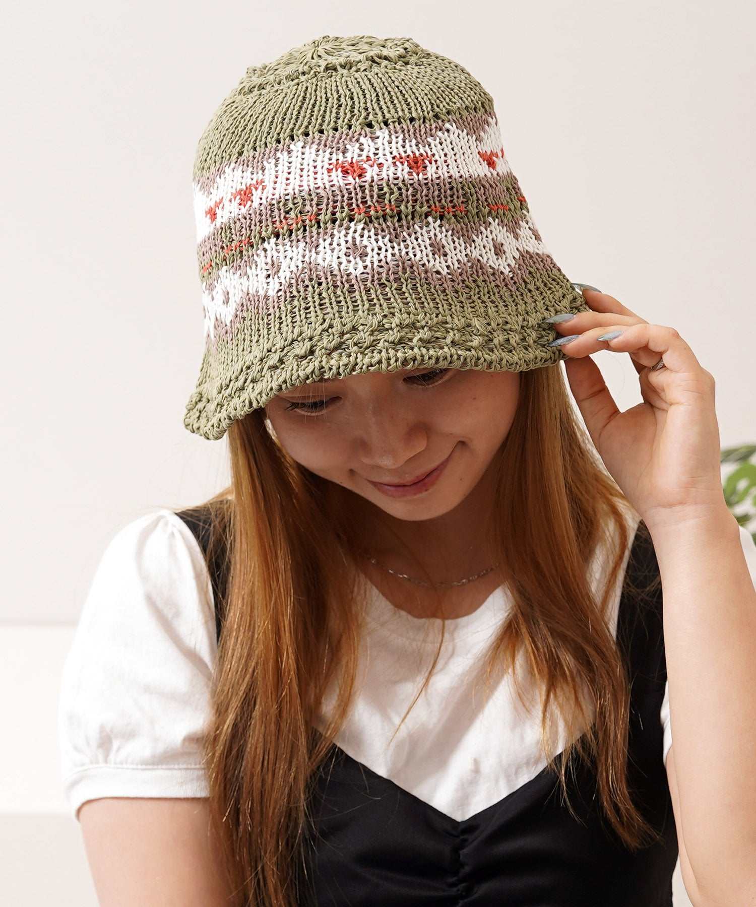 ワンフォークロージング 1111clothing ネイティブ柄 クロシェハット （KHAKI） KHAKI