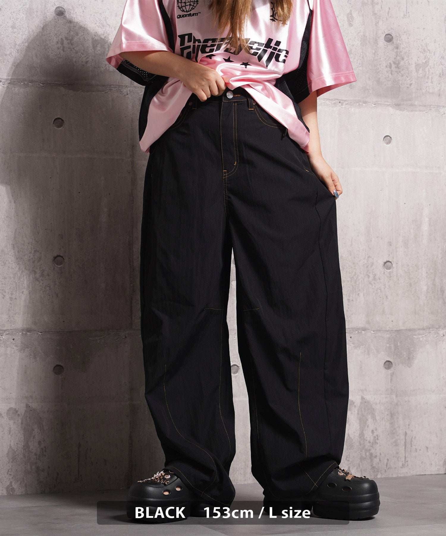 ワンフォークロージング 1111clothing ナイロンワッシャー バレルレッグパンツ （NAVY） NAVY