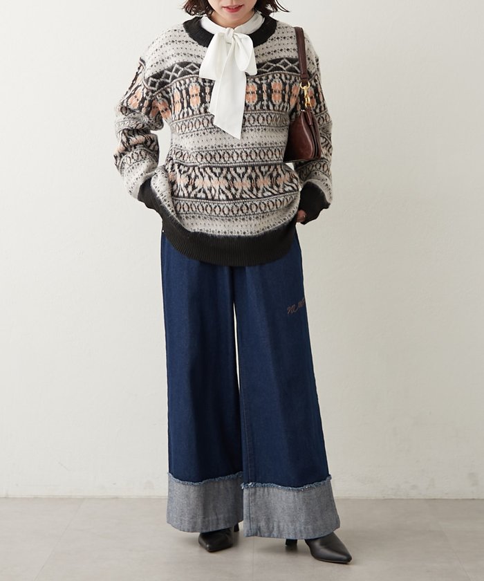 ナイスクラップ NICE CLAUP 【NUNIFE】超起毛チロリアンニット （BK） BK