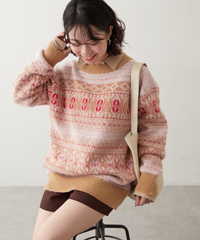 ナイスクラップ NICE CLAUP 【NUNIFE】超起毛チロリアンニット （BK） BK