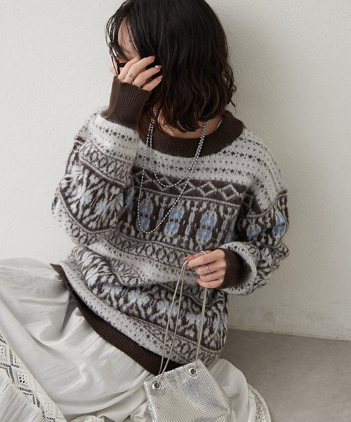 ナイスクラップ NICE CLAUP 【NUNIFE】超起毛チロリアンニット （BK） BK