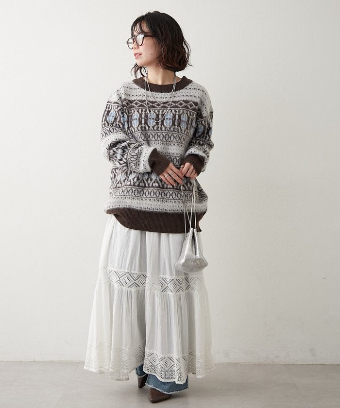 ナイスクラップ NICE CLAUP 【NUNIFE】超起毛チロリアンニット （BK） BK