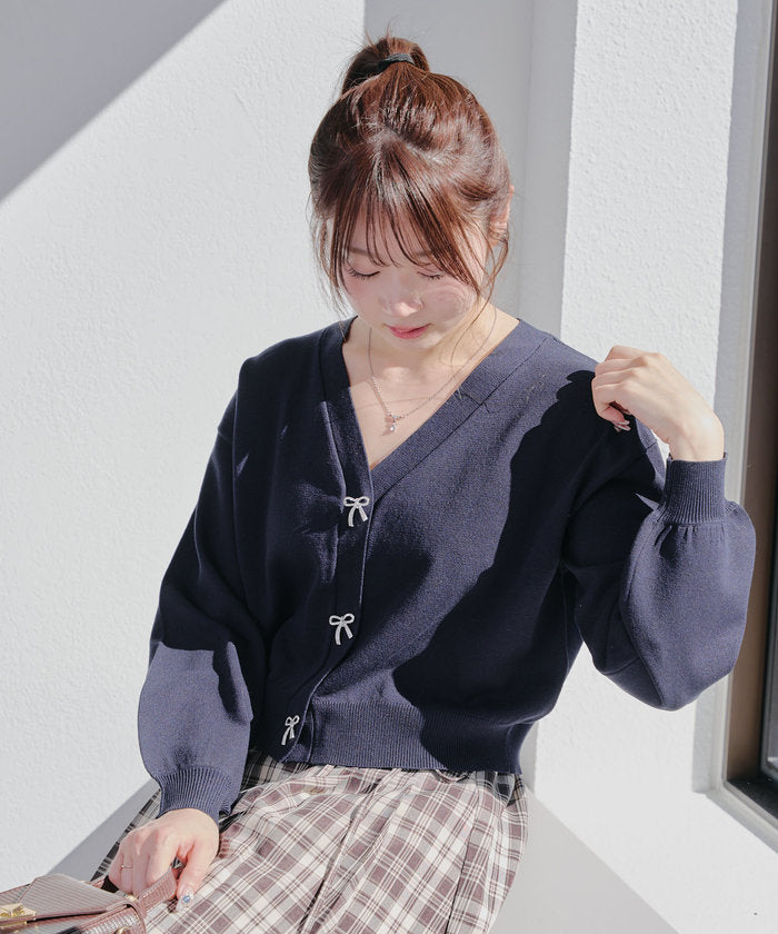 NICE CLAUP NICE CLAUP 【Spring New Arrivals】 Glitter Ribbon Cardigan